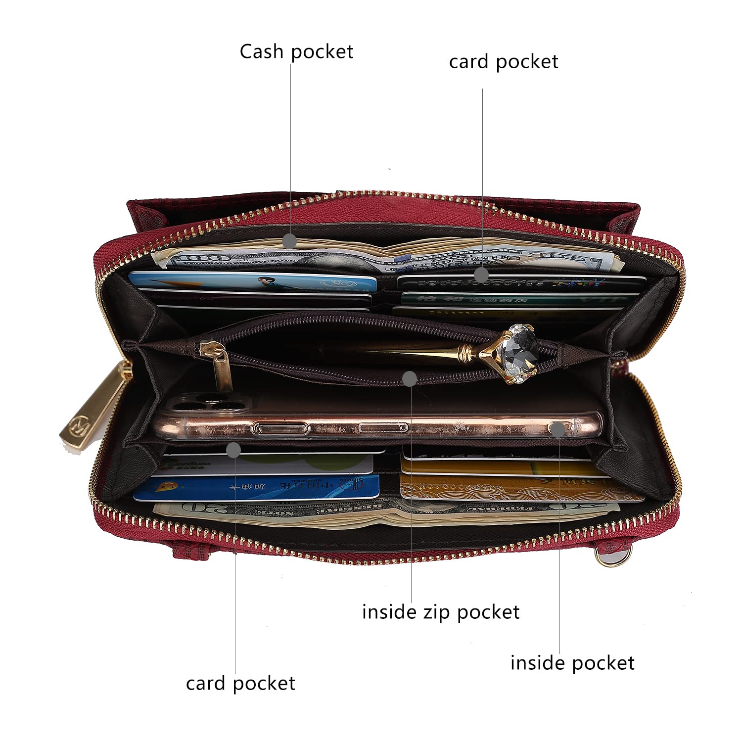 MKF Collection Women's Vegan Leather Crossbody Phone Bag - Stylish Shoulder Purse with Wallet Function for iPhone & Android - Perfect for Shopping, Travel & Everyday Use