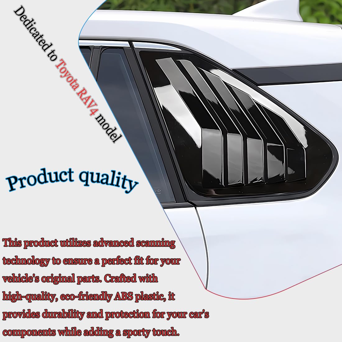 MUXEE 2Pcs ABS Side Vent Window Louvers for Toyota RAV4 2019-2024 | Sporty Exterior Trim Accessories | Bright Black Decorative Covers | Enhances Vehicle Style & Aerodynamics