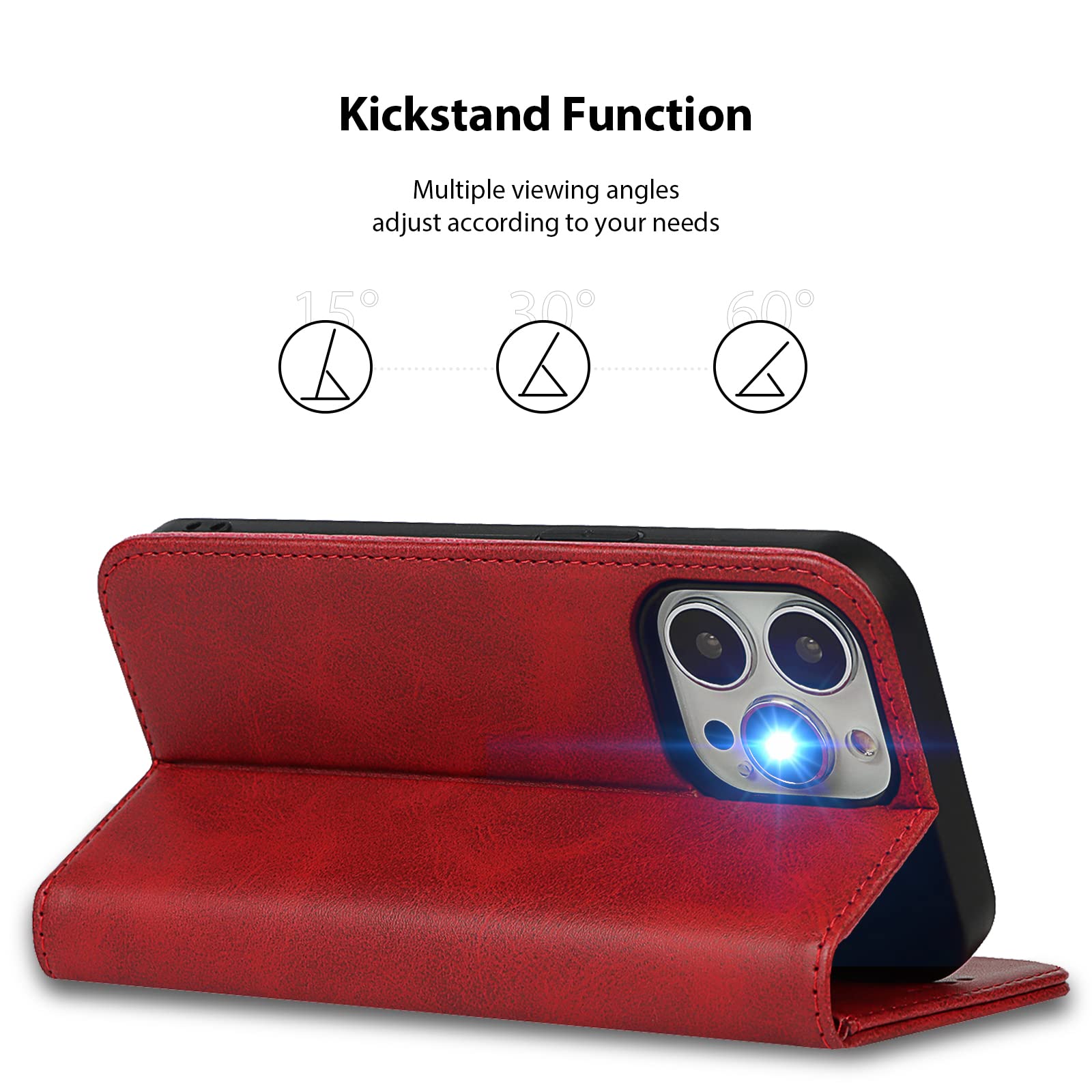 Havaya Wallet Case for iPhone 13 Pro Max/12 Pro Max - Slim Flip Cover with Card Holder & Kickstand (Red) - Perfect for Women's Everyday Use, Commuting & Travel