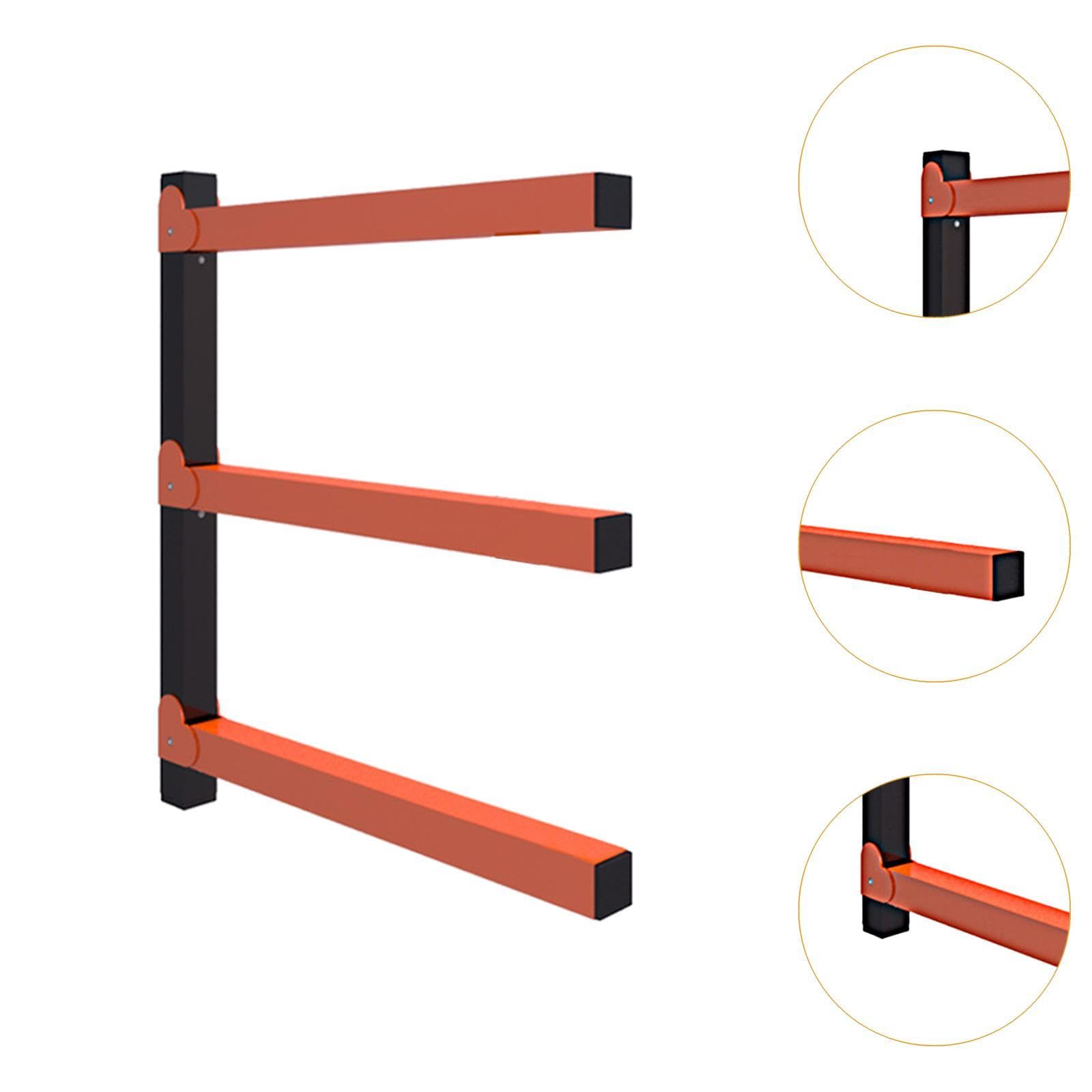 4-Piece Wall Mount Wood Organizer Rack - Heavy Duty Metal Lumber Storage with 3-Tier System for Garage, Shed, Indoor & Outdoor Use - Perfect for Firewood, Plywood & DIY Projects