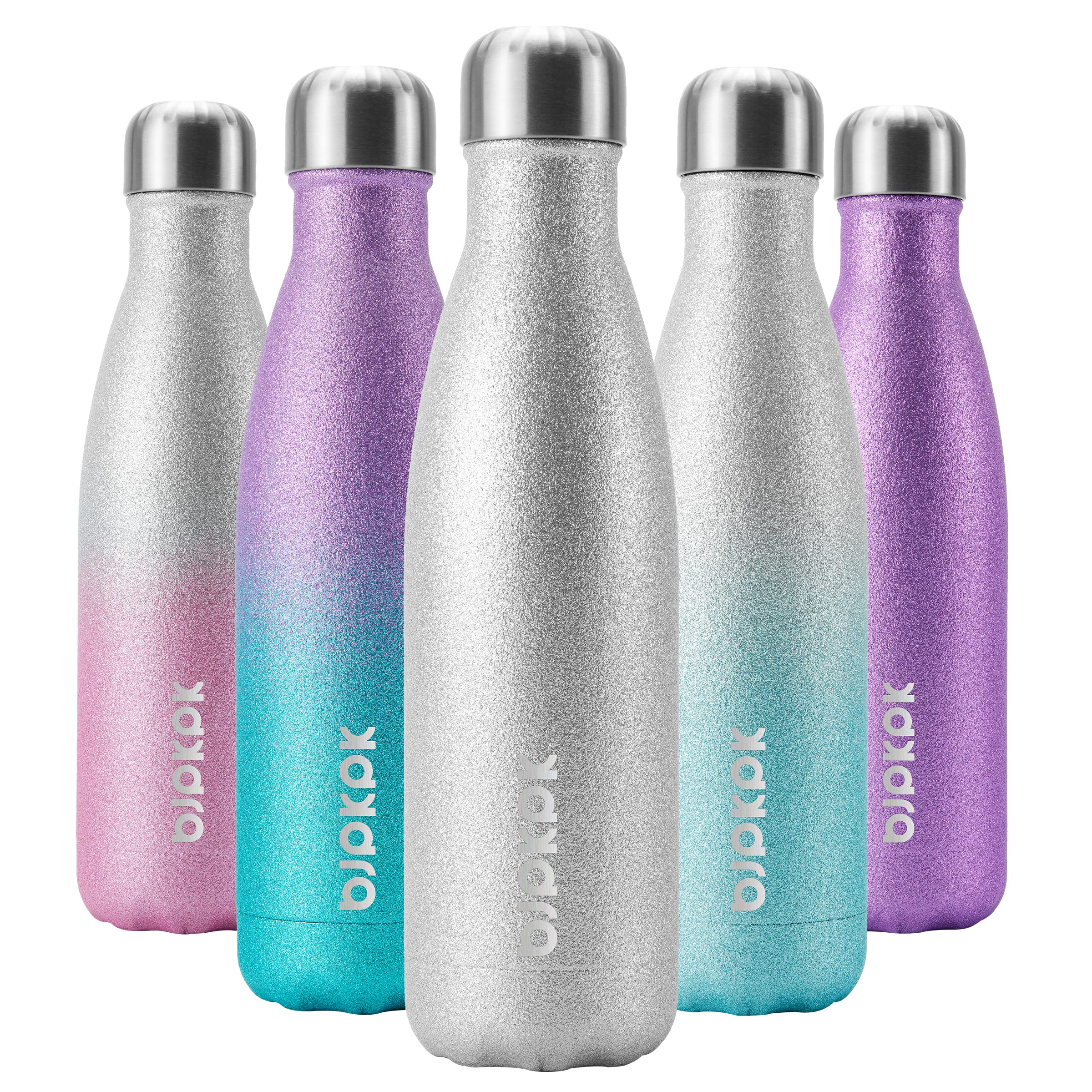 BJPKPK 17oz Stainless Steel Insulated Water Bottle - Keeps Drinks Cold 24H & Hot 12H, BPA Free, Glitter Silver - Perfect for Gym, Hiking, Travel & Outdoor Activities