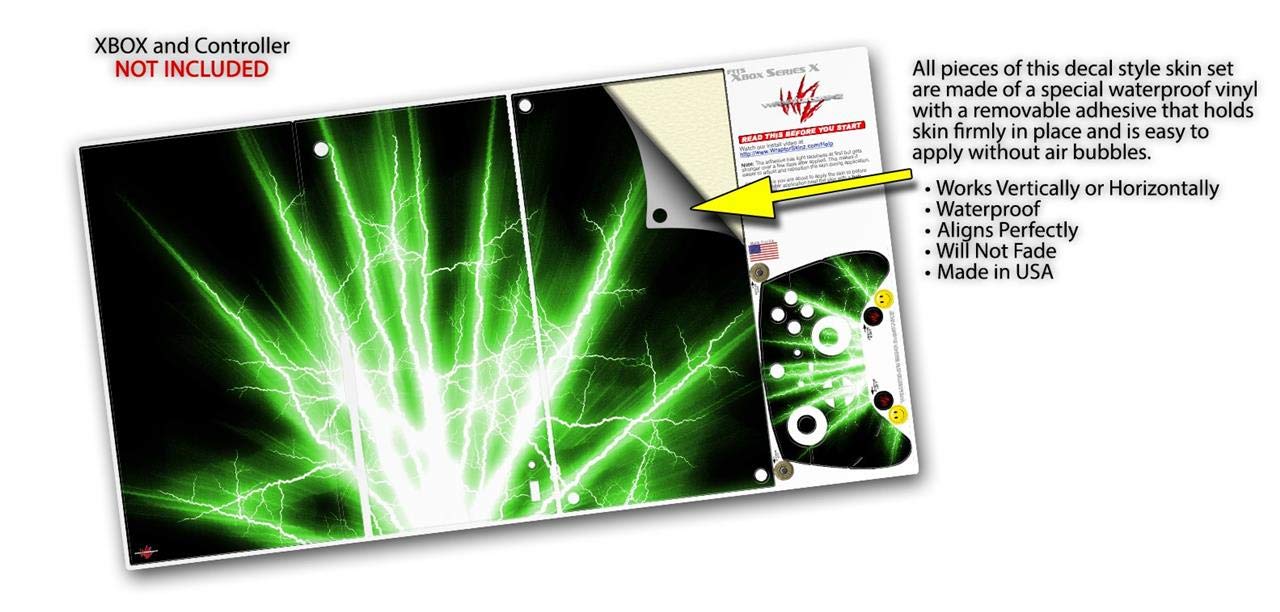XBOX Series X Console & Controller Vinyl Wrap Skin Decal - Lightning Green | Protective Custom Cover for Gaming Accessories | Perfect for Gaming Setups & Personalization (Console Not Included)