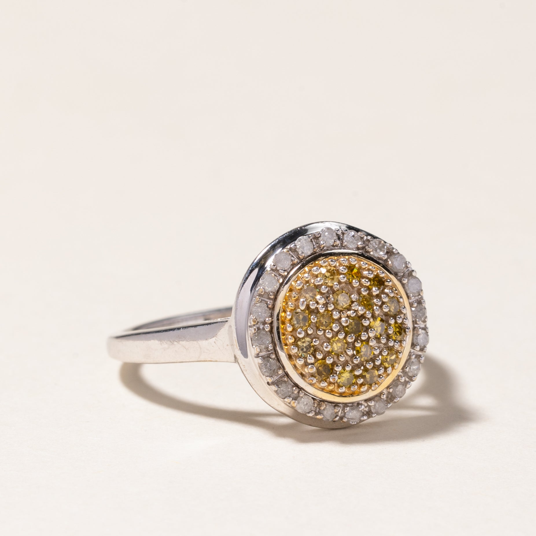 Yellow & White Diamond Cluster Halo Ring - 0.29ctw Total Weight (0.20ctw Center Stone) - Size 6.75 - Elegant Wedding, Engagement & Anniversary Jewelry Gift for Women