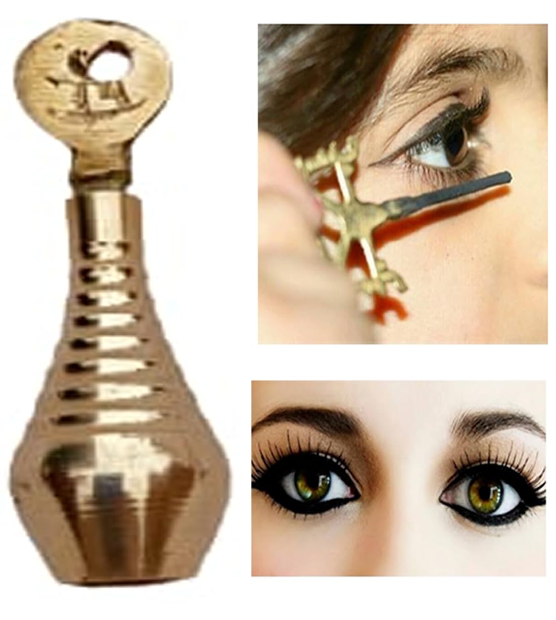 Premium Mii Art Brass Surmedani Set with Funnel & Kuppi for Eye Surma Application - Includes 1 Brass Surmedani, 1 Funnel, 2 Surma Packs (8cm Size) - Perfect for Traditional Eye Care & Ayurvedic Beauty Rituals