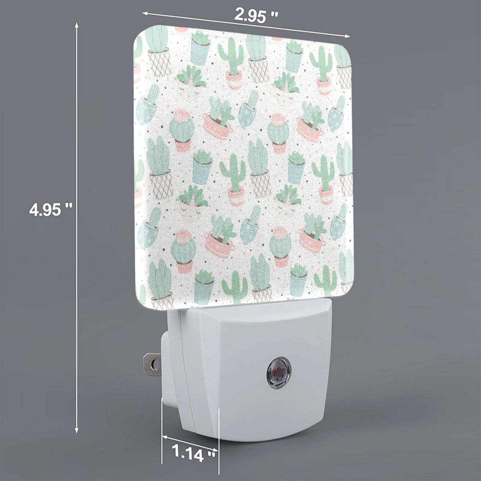 2 Pack Cute Cactus Succulent LED Night Lights with Auto Dusk to Dawn Sensor - Plug in Bedside Lamps for Kids & Adults - Perfect for Nursery, Bedroom, Bathroom Night Light Decor