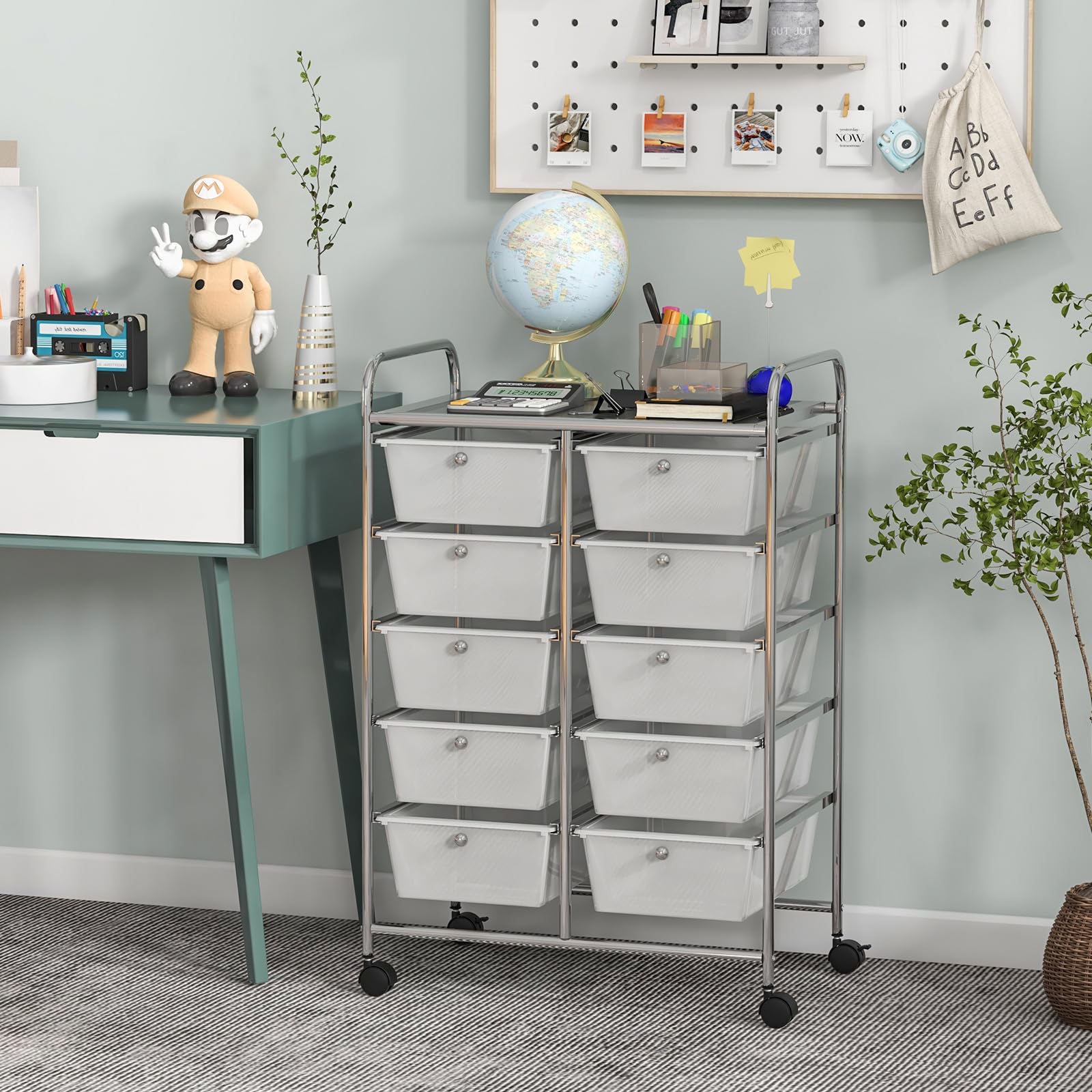 Byroce 10-Drawer Rolling Cart with Wheels - Multipurpose Craft Storage Organizer for Art Supplies, Tools, Paper - Utility Cart for School, Teacher, Home & Office Use (Clear) - Perfect for Classroom Organization, Craft Room Storage & Mobile Office Supplies