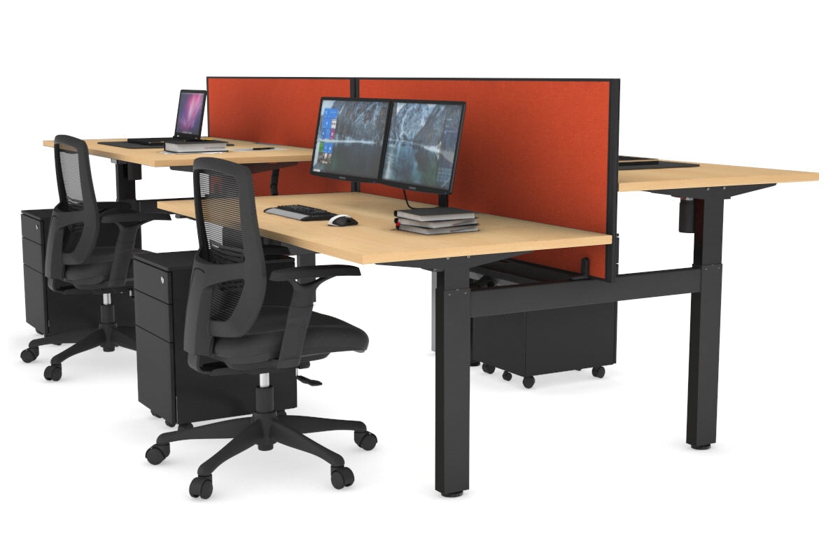 Adjustable 4-Person H Bench Workstation with Black Frame [1600L x 800W] - Perfect for Office, Coworking Spaces & Home Offices