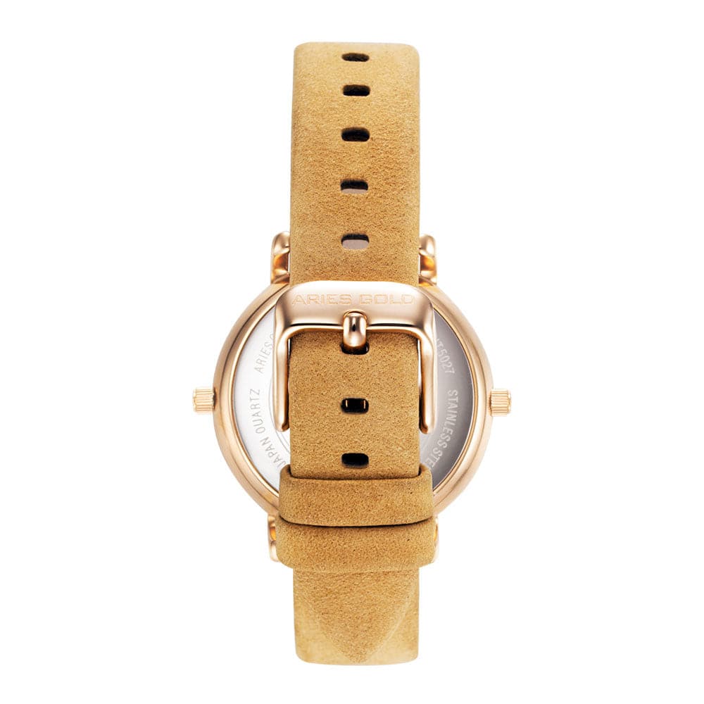 ARIES GOLD WANDERER Rose Gold Stainless Steel Women's Watch with Brown Leather Strap - Model L 5027 RG BU - Perfect for Everyday Wear, Office & Special Occasions