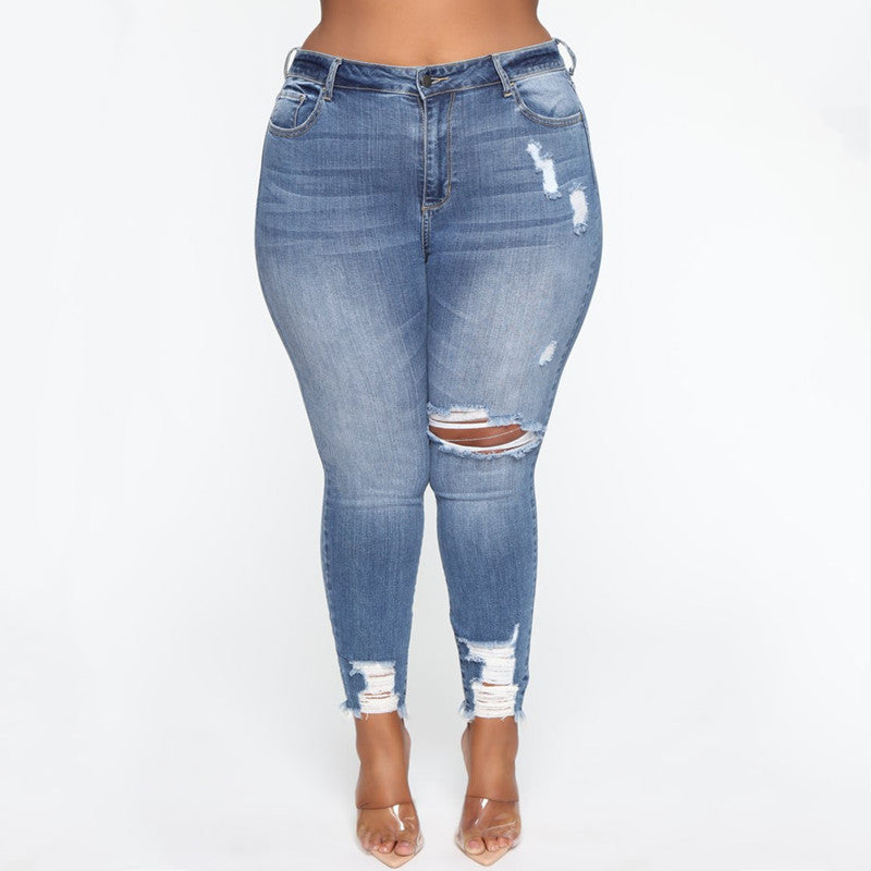 Plus Size Ripped Denim Jeans for Women - Stylish Distressed Ladies Jeans for Casual Wear & Everyday Outfits