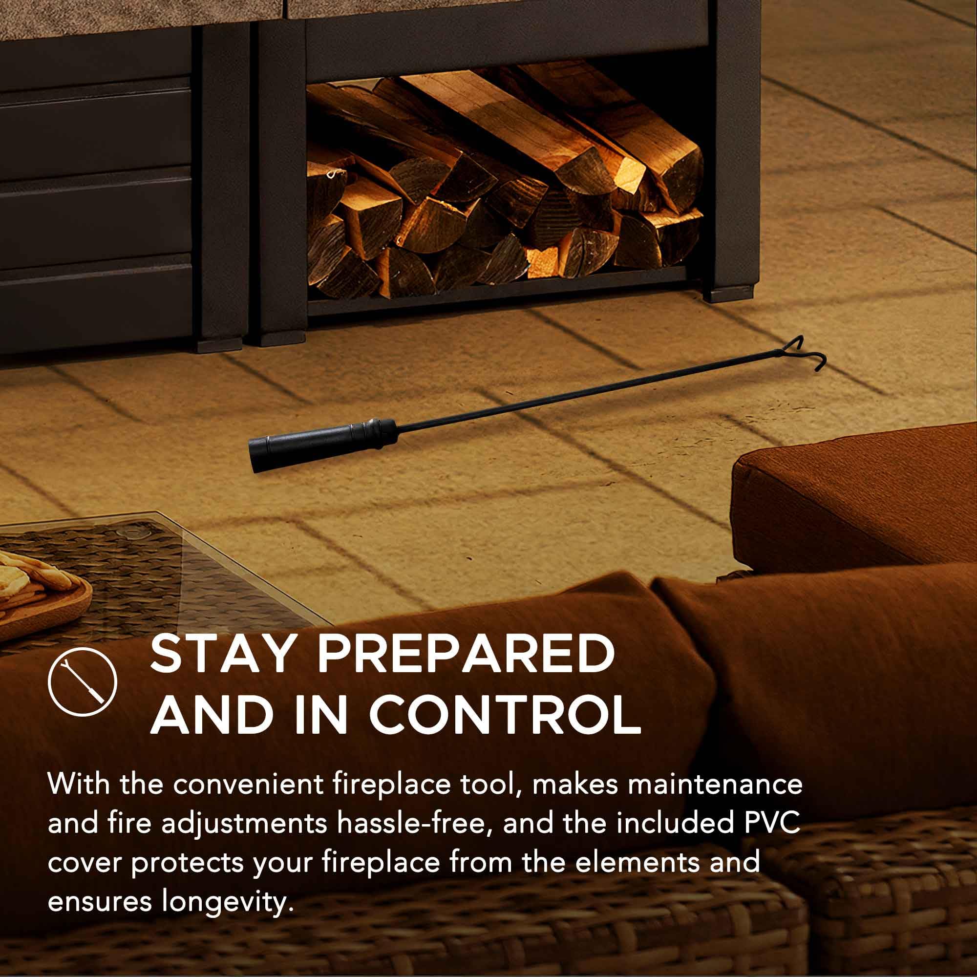 Sunjoy Black Wood Burning Fireplace - Outdoor Steel Fire Pit with Chimney, Log Holders & Tool Set - Perfect for Patio, Backyard, and Camping Gatherings