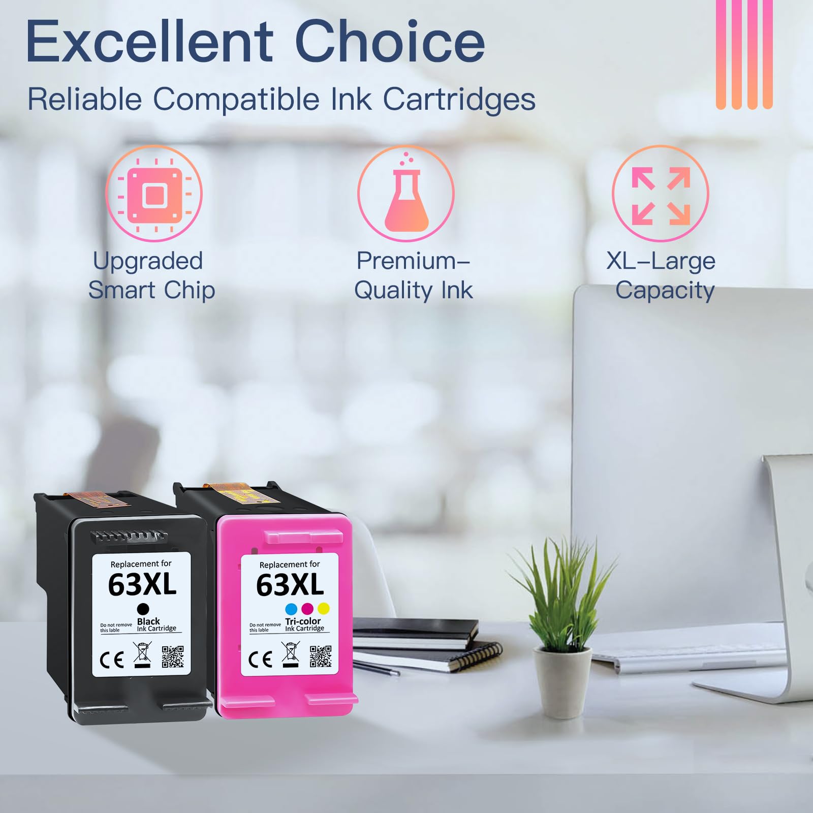 HP 63XL Ink Cartridge Combo Pack - Black & Color Printer Ink for HP 63 | Compatible with OfficeJet 3830 4650 4655 5252, Envy 4520 4512, DeskJet 2130 2132 3630 | Ideal for Home Office Printing & School Projects
