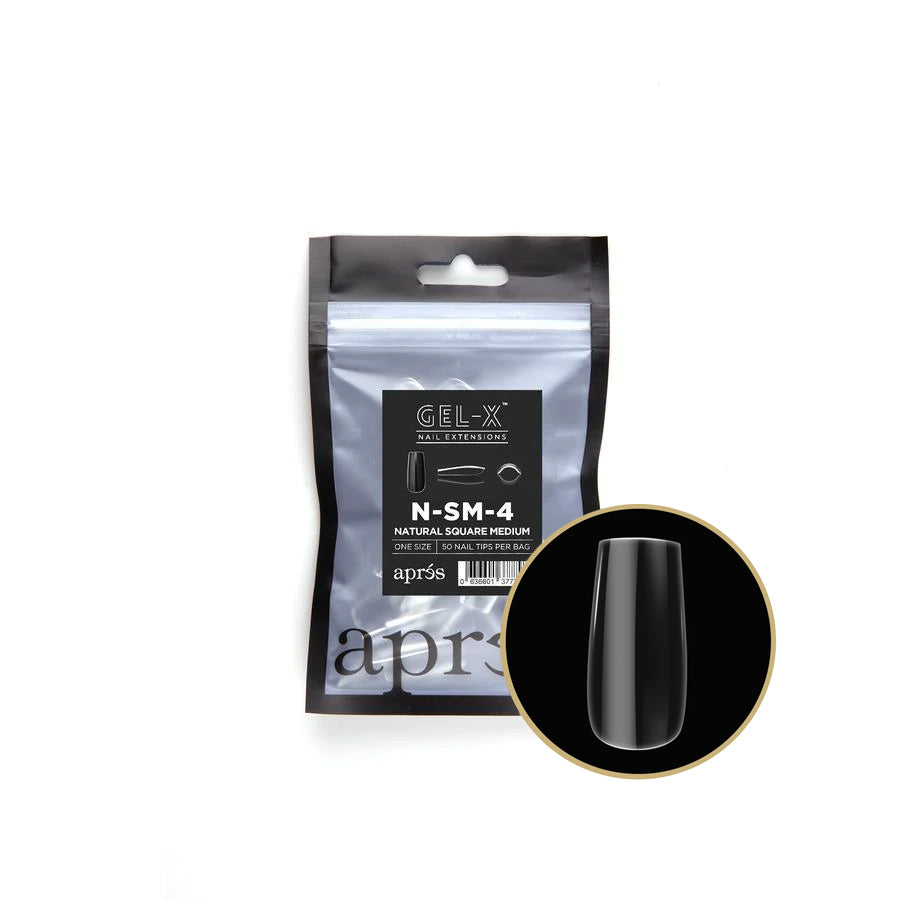 Apres Gel X Refill Bags - Natural Square Medium Size 4 (50 Pcs) | DIY Nail Extension Kit for Salon & Home Manicure | Perfect for Nail Artists & Beginners