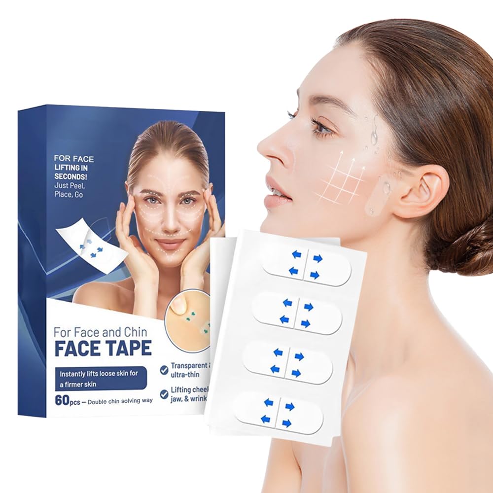 2025 Invisible Face Lift Tape - 60 PCS Instant Facelift Tape for Loose Sagging Skin, Double Chin & Eye Lift | Neck & Facial Lifting Solution for Wrinkles & Jawline Contouring | Perfect for Weddings, Photos & Daily Anti-Aging Care