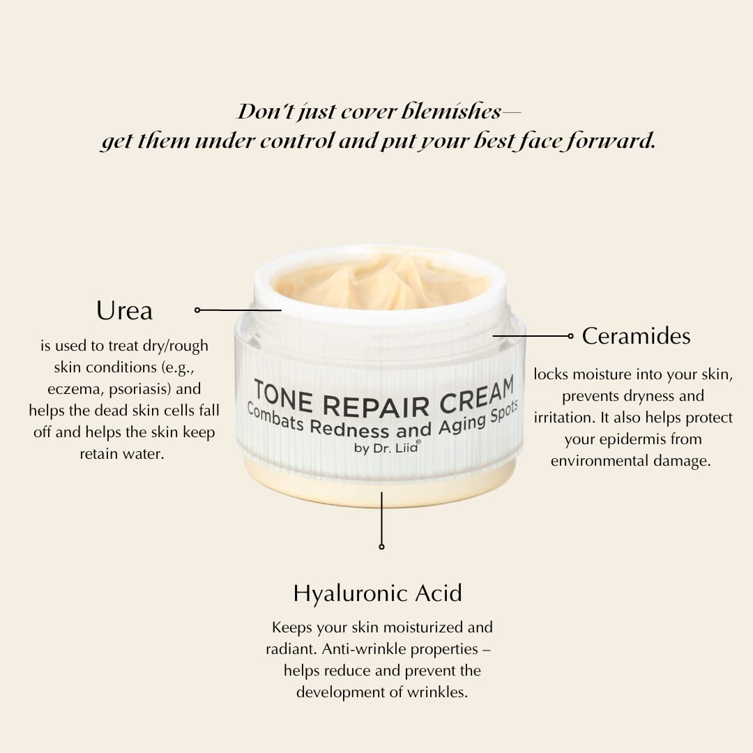 Dr. Liia Tone Repair Moisturizer for Dark Spots & Hyperpigmentation - Gluten Free, Vegan Face Cream for Sensitive Skin | Brightening Treatment for Sun Spots, Acne Scars & Uneven Skin Tone | Perfect for Daily Skincare Routine & Post-Acne Care