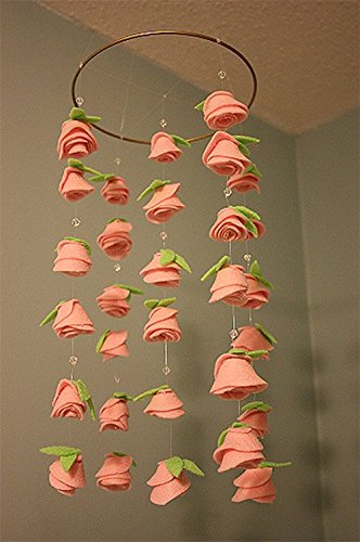 Baby Pink Felt Rose Mobile - Handmade Nursery Decor for Baby Girls Room, Gender Reveal, Baby Shower Gift | Perfect for Crib, Wall Decor, and Newborn Photography Backdrop