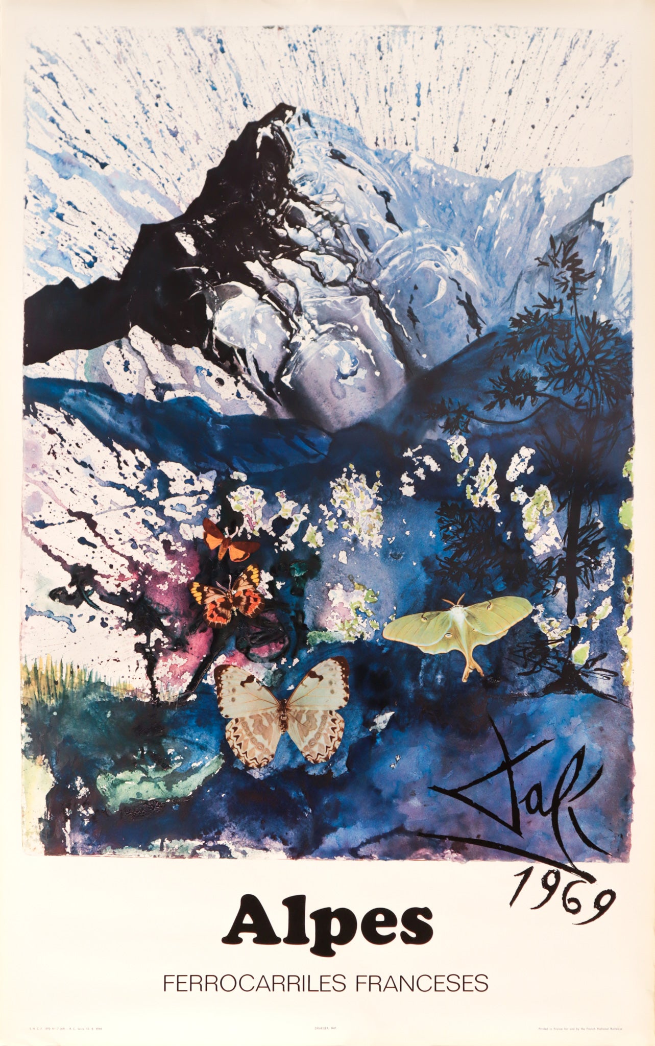 Vintage 1969 French Railway Poster - Alpes, French Railways (Ferrocarriles Franceses) - Perfect for Home Decor, Office & Train Enthusiast Gifts