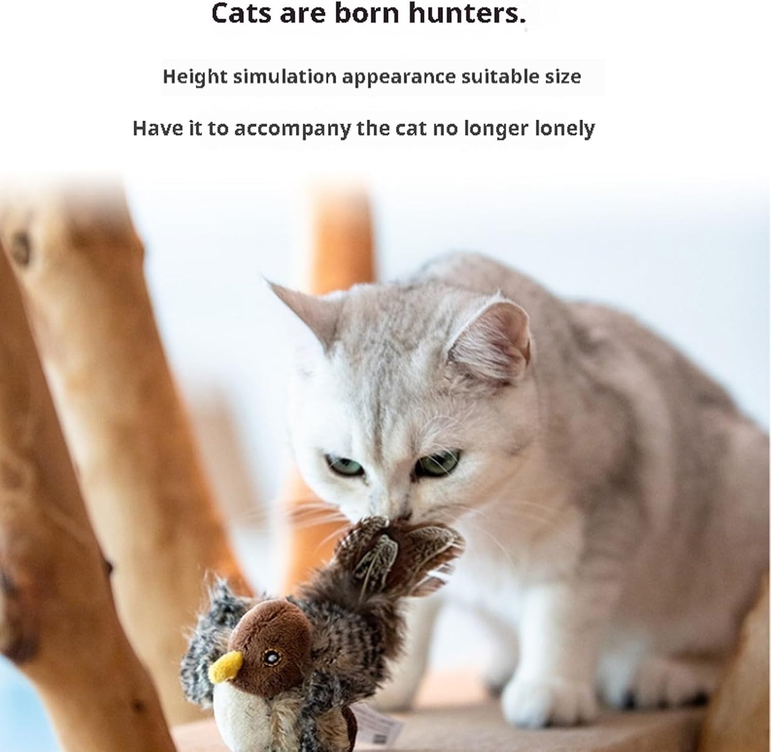 Interactive Chirping Bird Cat Toy with Flapping Wings - Automatic Motion Cat Kicker Toy for Exercise & Play - Realistic Simulated Bird Sound to Relieve Boredom - Perfect for Indoor Cats & Solo Playtime Fun
