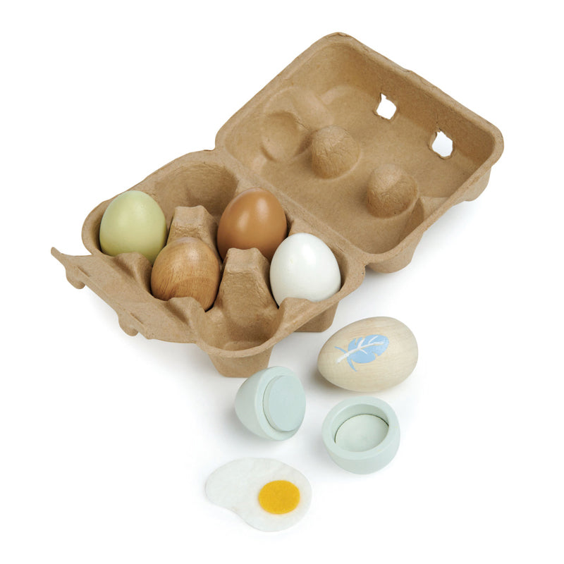 Tender Leaf Toys Wooden Eggs & Carton - 12 Pack Natural Wood Eggs for Kids Pretend Play, Montessori Learning, and Kitchen Toy Set - Perfect for Easter, Role Play, and Educational Activities