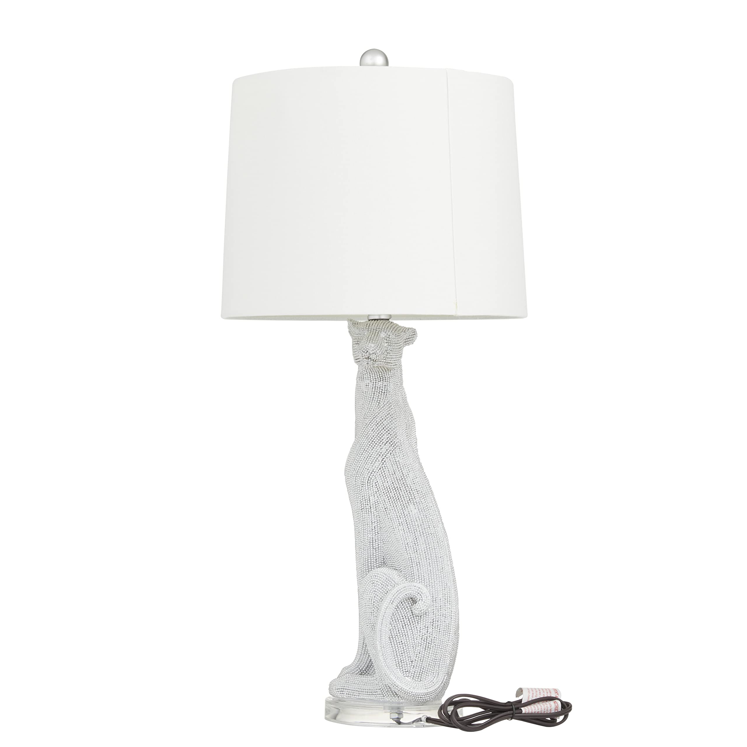 Deco 79 Polystone Leopard Table Lamp Set of 2 - 13x13x29 Inches Silver Accent Lighting for Living Room, Bedroom & Office Decor