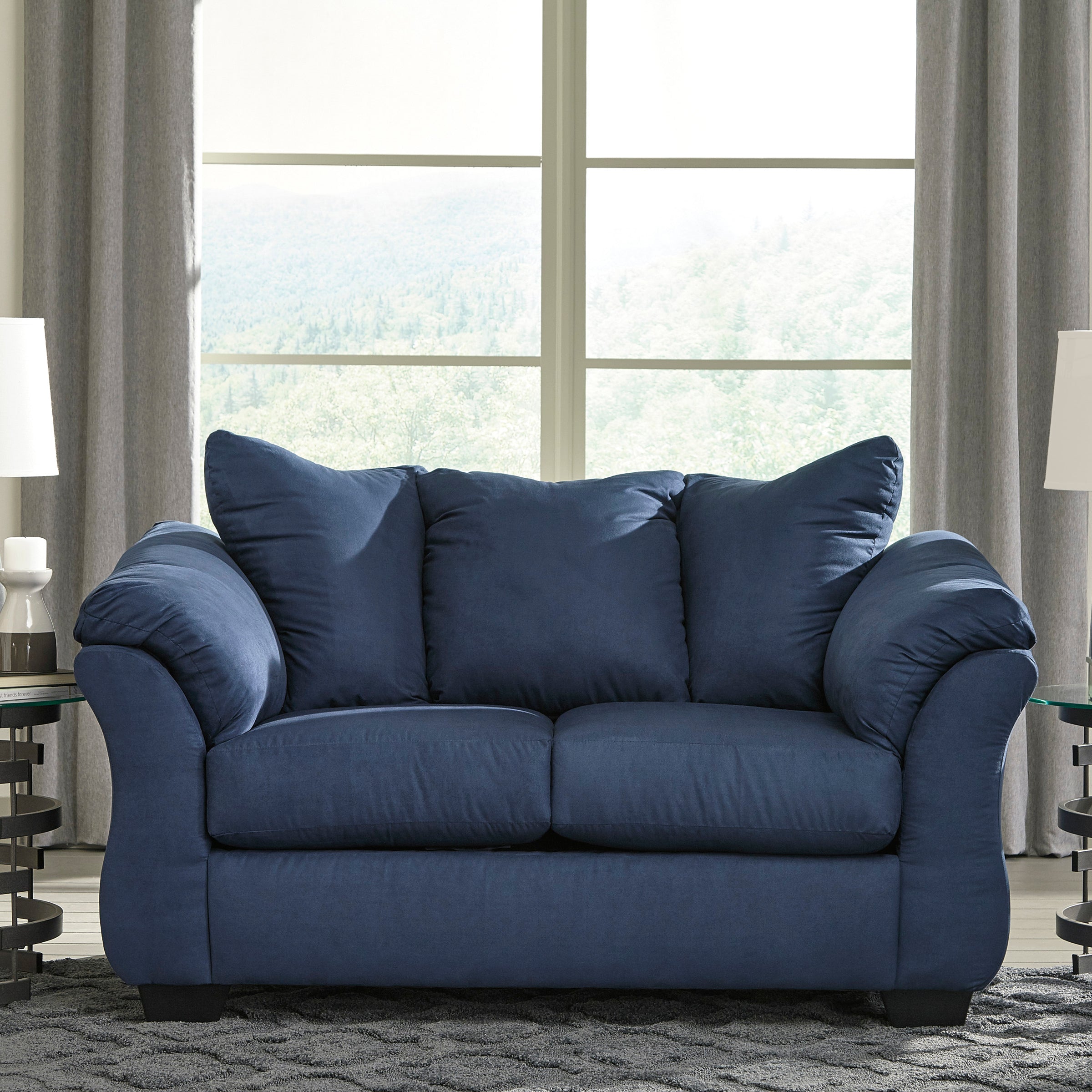Aruca Sensations Navy Blue Microfiber Pillow Back Loveseat - Comfortable Small Sofa for Living Room, Bedroom & Apartment