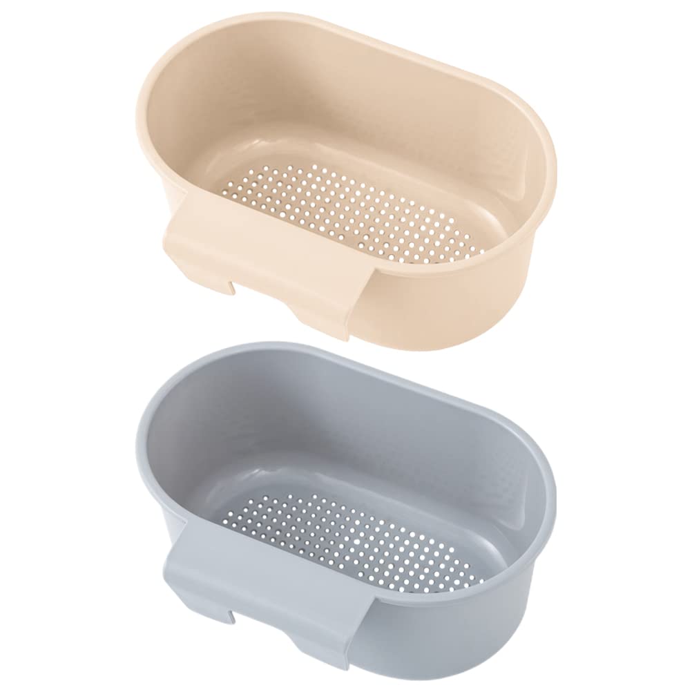 **LUOZZY 2-Pack Kitchen Sink Drain Basket - Durable Plastic Colander with Drain Holes for Washing Fruits & Vegetables - Space-Saving Storage Organizer (Gray+Beige) - Perfect for Kitchen, RV, Camping & Small Apartments - Essential for Meal Prep, Dish Drying & Organizing Small Spaces - Ideal for Picnics, Barbecues & Travel - Use in Home Kitchens, Camping Trips, RV Living & Outdoor Adventures**