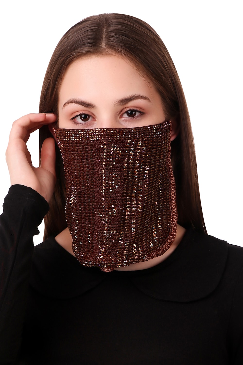 Handmade Beaded Crochet Face Mask with Cut Veil Design - Stylish & Breathable for Parties, Weddings, and Special Occasions