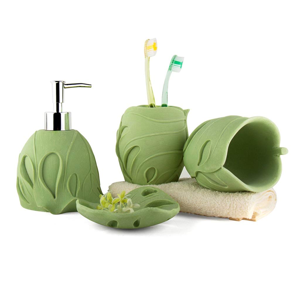 Creative Minimalist Sandstone Toothbrush Holder & Soap Dispenser Set - 4-Piece Bathroom Accessories (Green) for Modern Home & Spa Decor