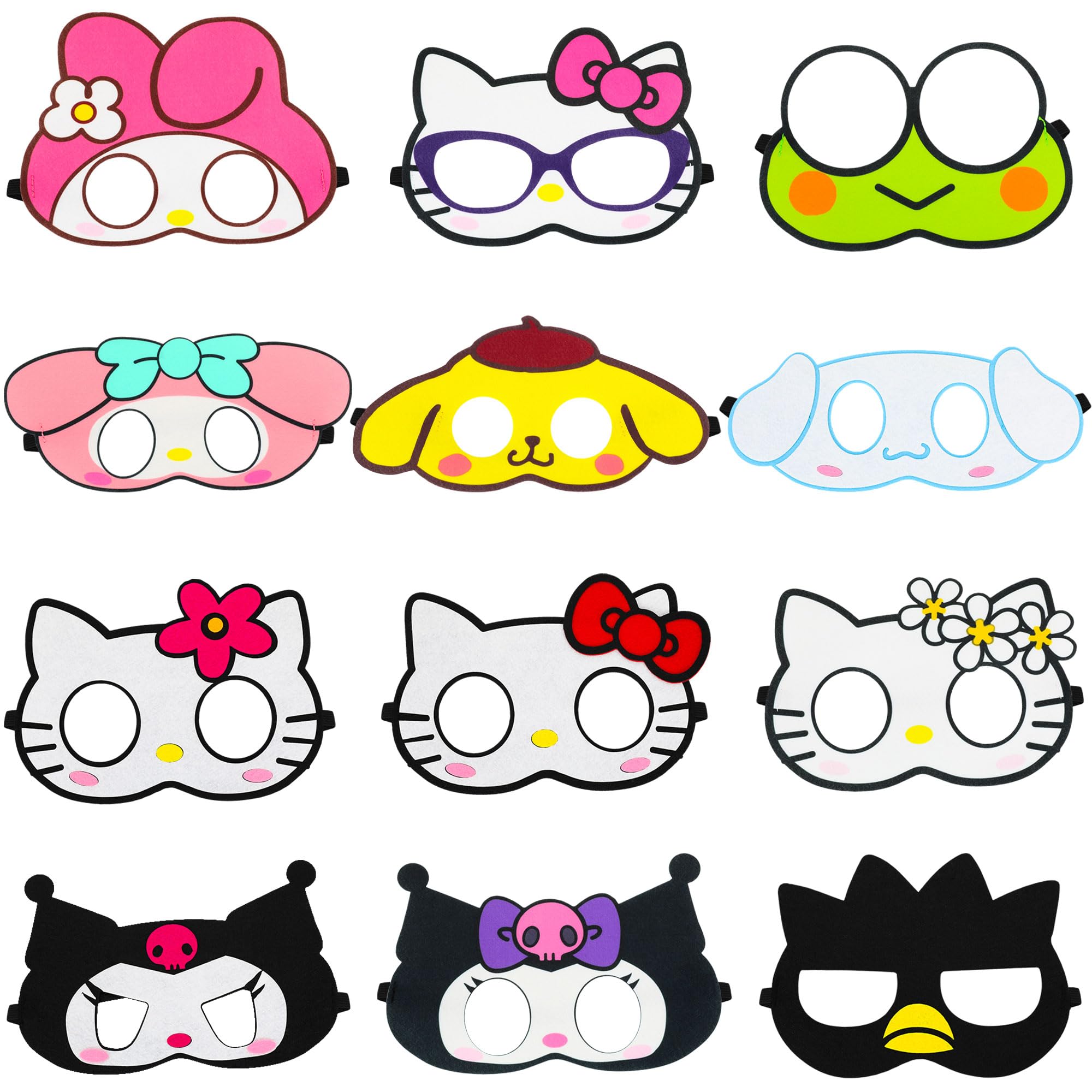 12 Pack Kitty Felt Masks for Kids - Cute Cartoon Themed Birthday Party Supplies, Halloween Costumes, Dress Up Photo Booth Props, Masquerade Cosplay Accessories - Perfect for Birthday Parties, Halloween, Dress Up Play & Photo Booths