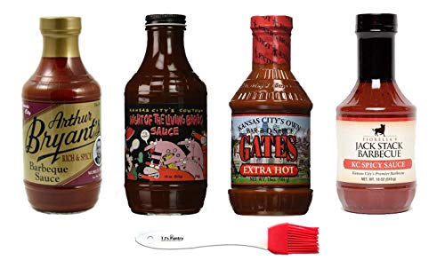 **Kansas City BBQ Sauce Variety Pack - 4 Flavors Spicy Gift Set with Silicone Basting Brush for Grilling, Smoking & Home Cooking**