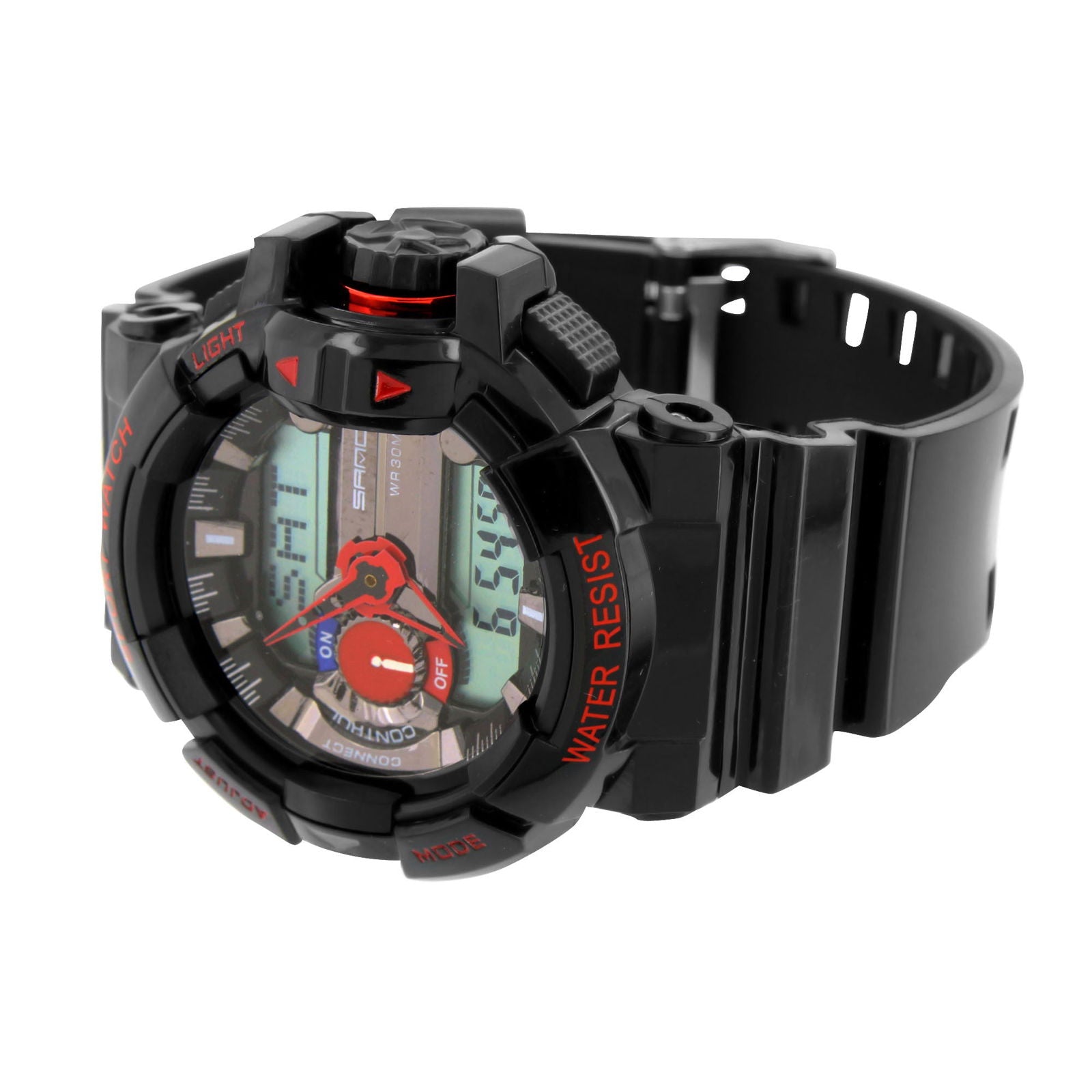 Shockproof Men's Sports Watch - Waterproof Digital Chronograph with LED Backlight, Black & Red Strap - Perfect for Running, Hiking, and Outdoor Adventures