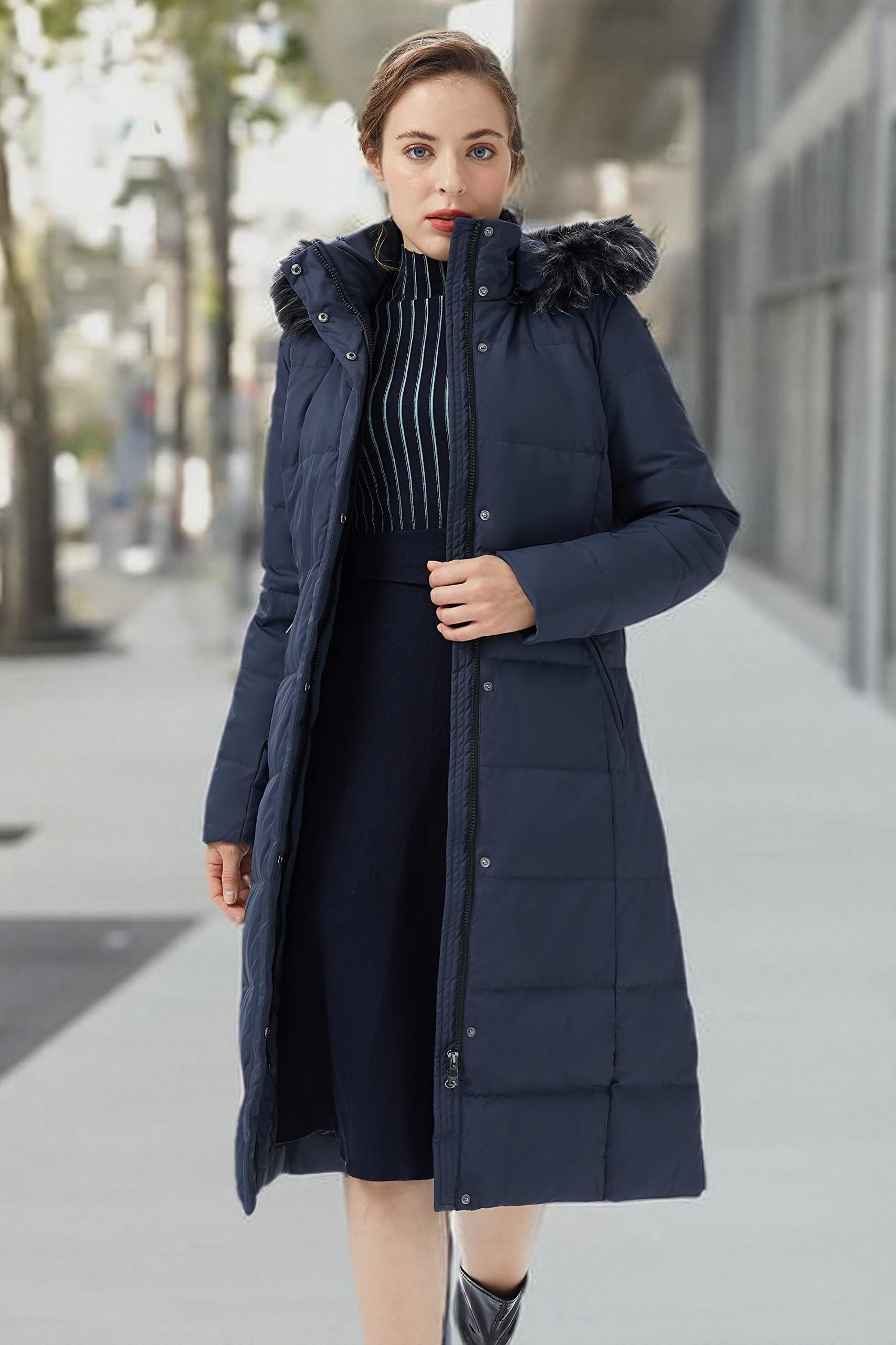 Orolay Women's Quilted Down Jacket - Winter Long Coat with Hood & Stand Collar, Warm Parka for Cold Weather | Perfect for Snow, Skiing & Outdoor Activities