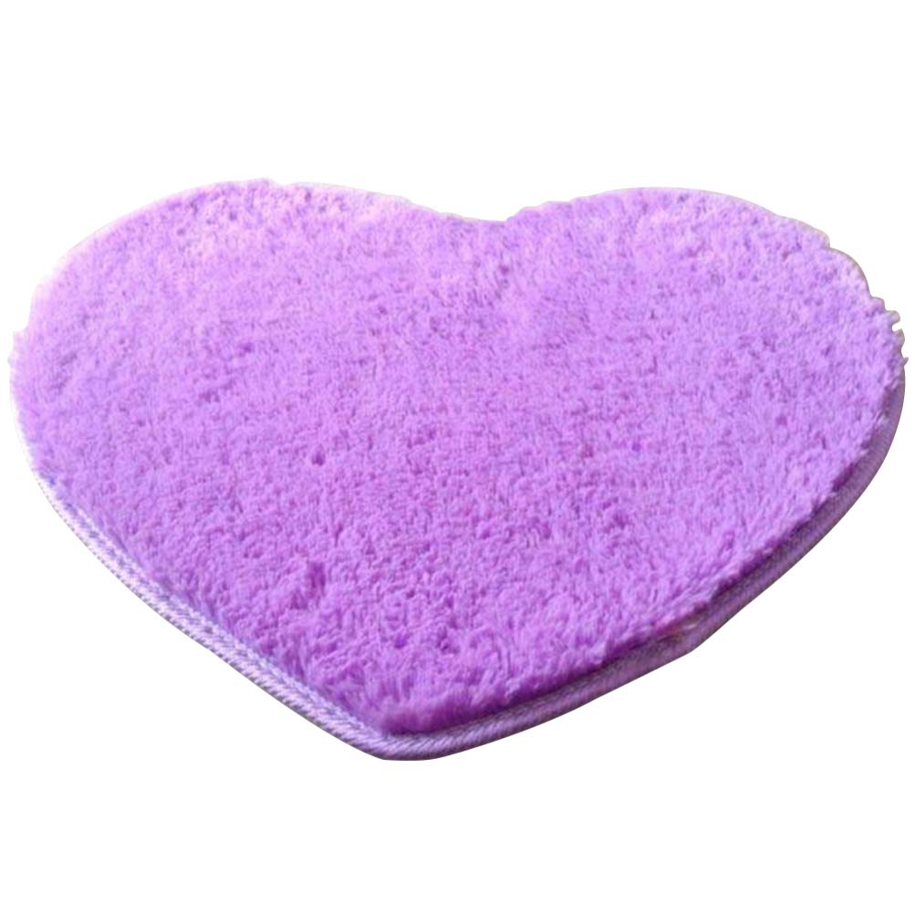 FAVOMOTO Fluffy Heart Shaped Doormat - Soft Plush Non-Slip Carpet for Home, Living Room, Bathroom & Entryway - 30x40cm Purple - Perfect for Indoor Decor, Cozy Floor Mat for Sofa & Dining Areas