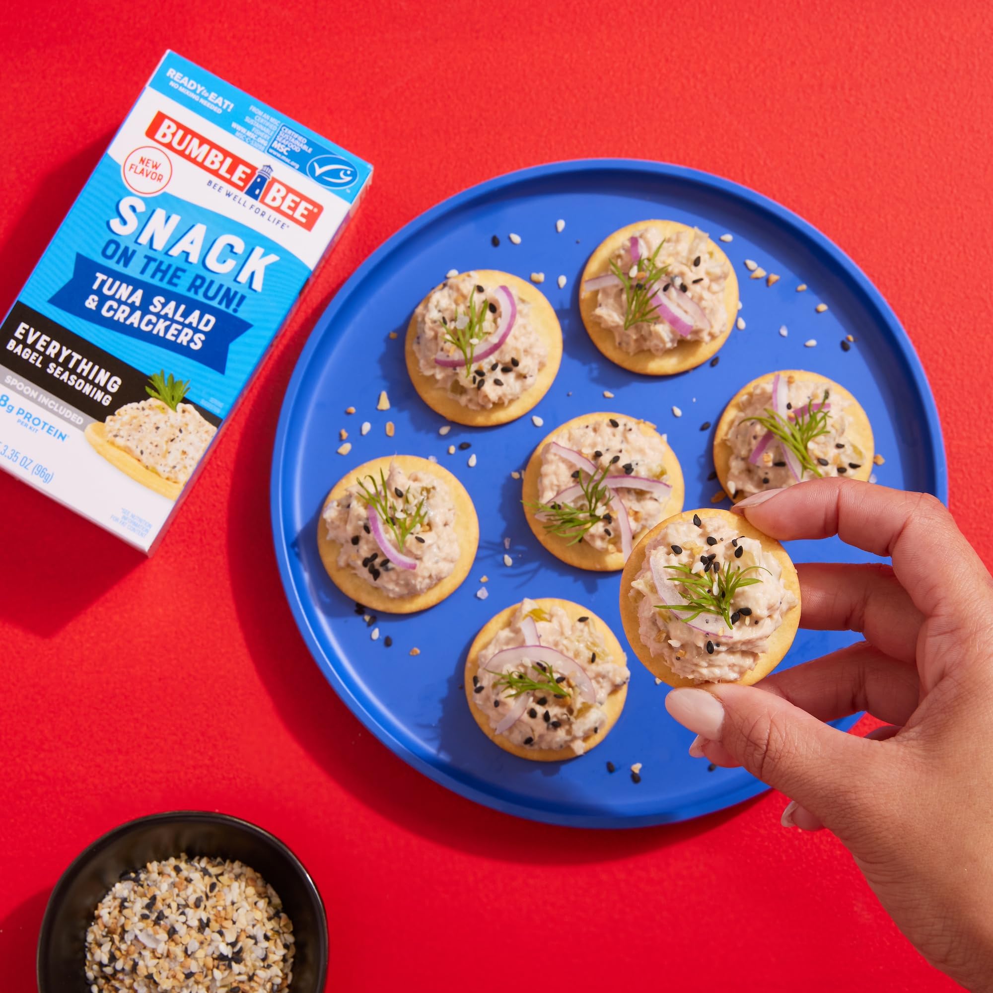 Bumble Bee Everything Bagel Seasoning Tuna Salad Kit with Crackers, 3.35 oz (Pack of 12) - Wild Caught, Ready to Eat Protein Snack - Shelf Stable, Includes Spoon - Perfect for Office Lunch, Road Trips & Outdoor Adventures