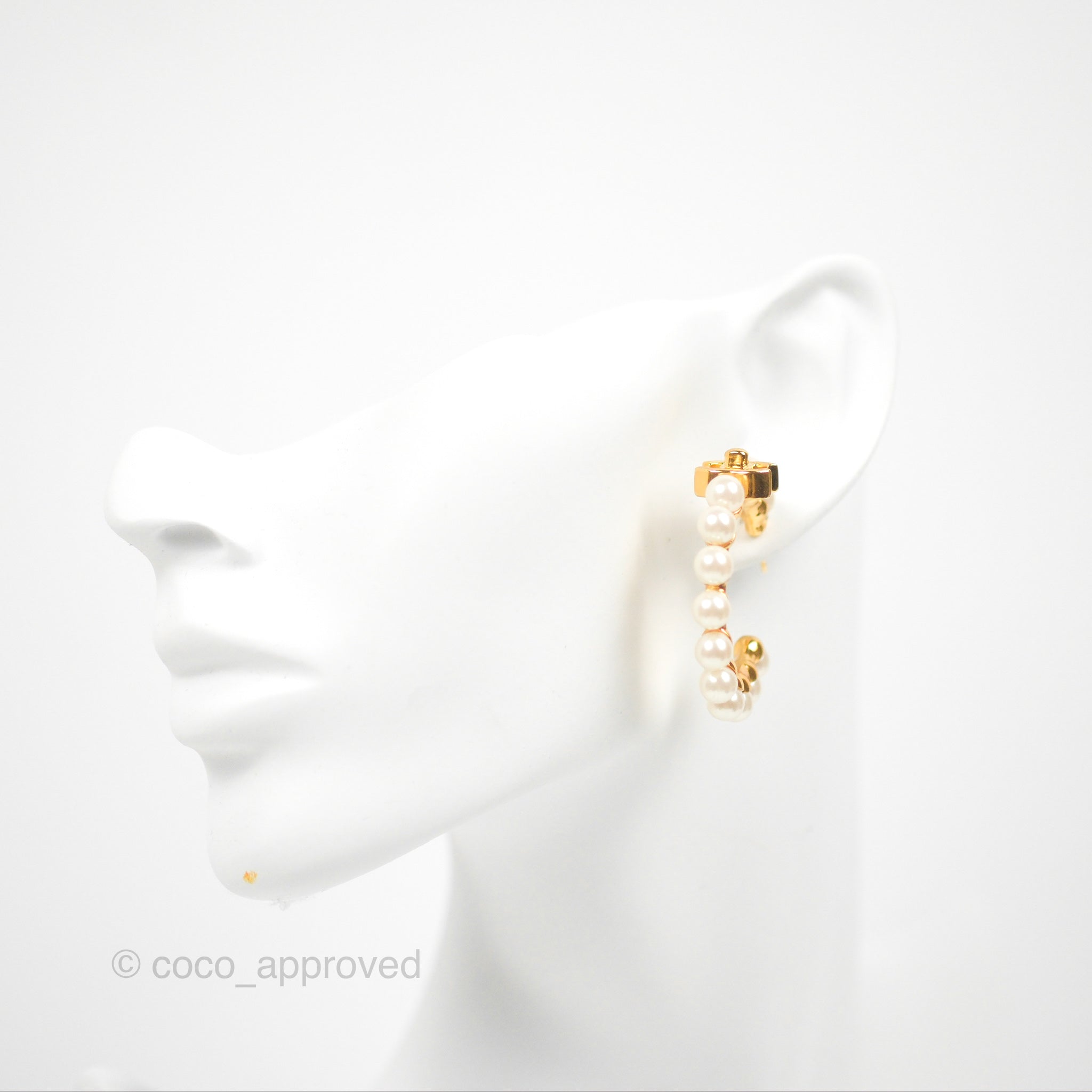 Chanel CC Pearl Hoop Earrings - Gold Tone Luxury Fashion Jewelry for Women | Perfect for Parties, Weddings & Special Occasions