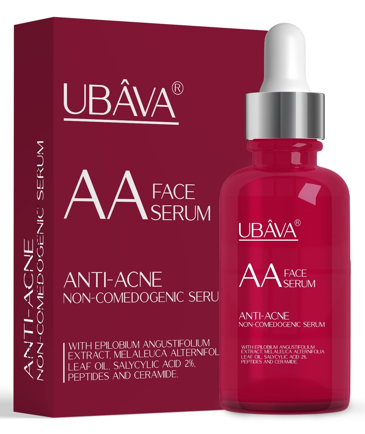 UBÂVA-AA Anti Acne Face Serum - Vegan & Cosmos Certified, 100% Natural Canadian Willowherb™ with AstraForce, Perfection Peptide P7 & 2% Salicylic Acid - Clear Skin Treatment for Acne-Prone & Sensitive Skin - Perfect for Daily Skincare Routine & Blemish Control