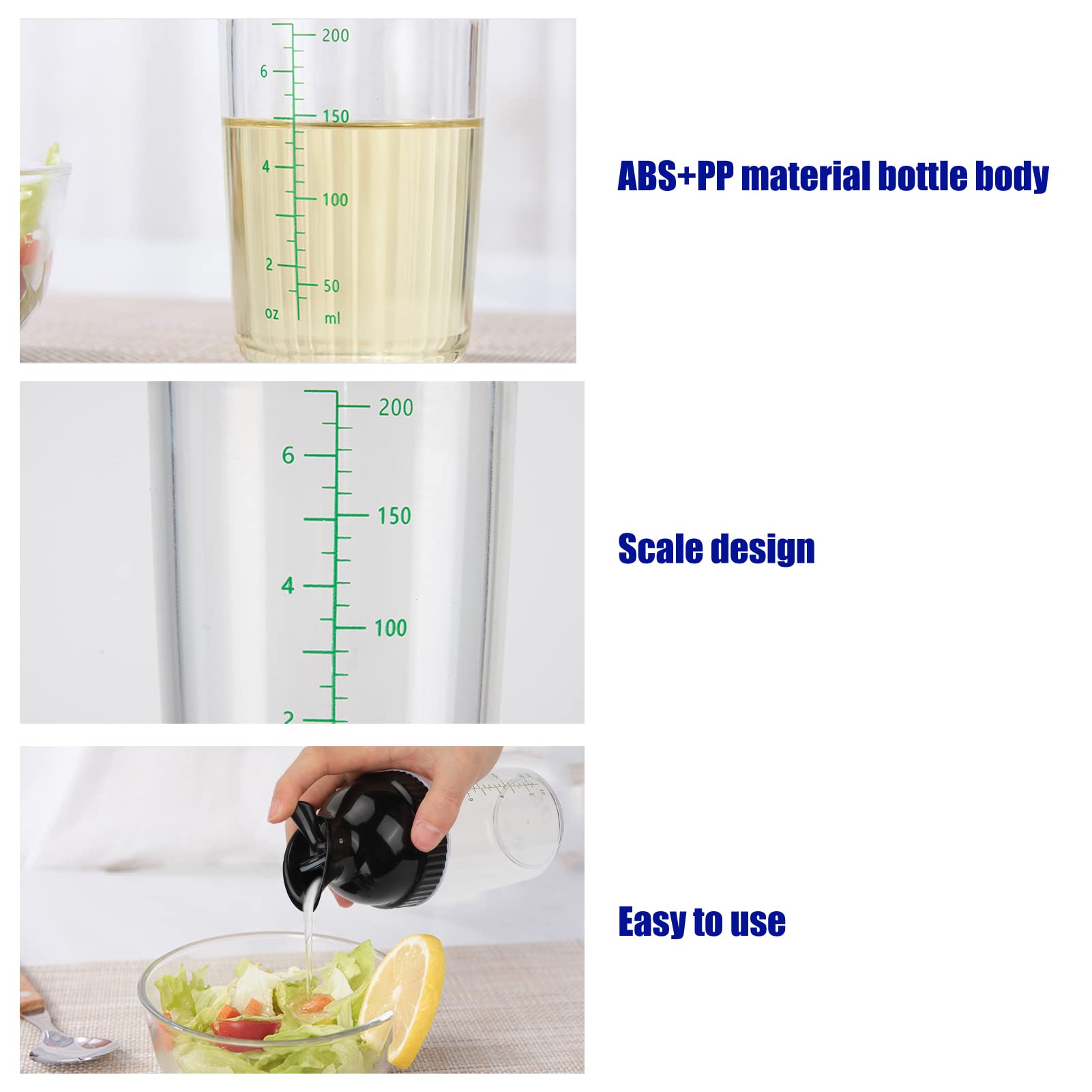 200ml Premium Leak-Proof Shaker Bottle for Salad Dressing - Mix Oil, Vinegar, Lemon, Ranch & Balsamic Sauce - BPA-Free Food Grade Plastic - Perfect for Kitchen, Camping & Meal Prep (Black)