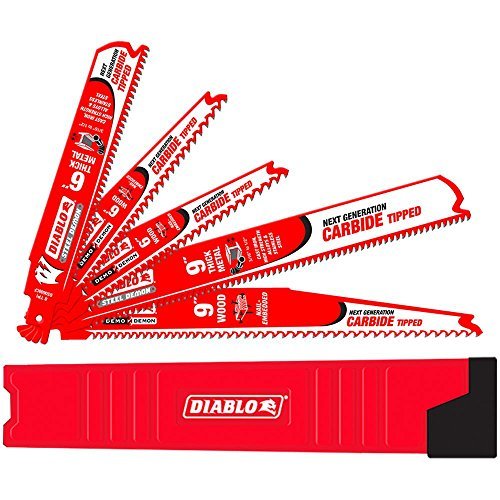 Freud Diablo DS005SC 5-Piece Carbide Reciprocating Saw Blade Set - Multi-Material Cutting - Wood, Metal, PVC - Ideal for Demolition, Construction & DIY Projects