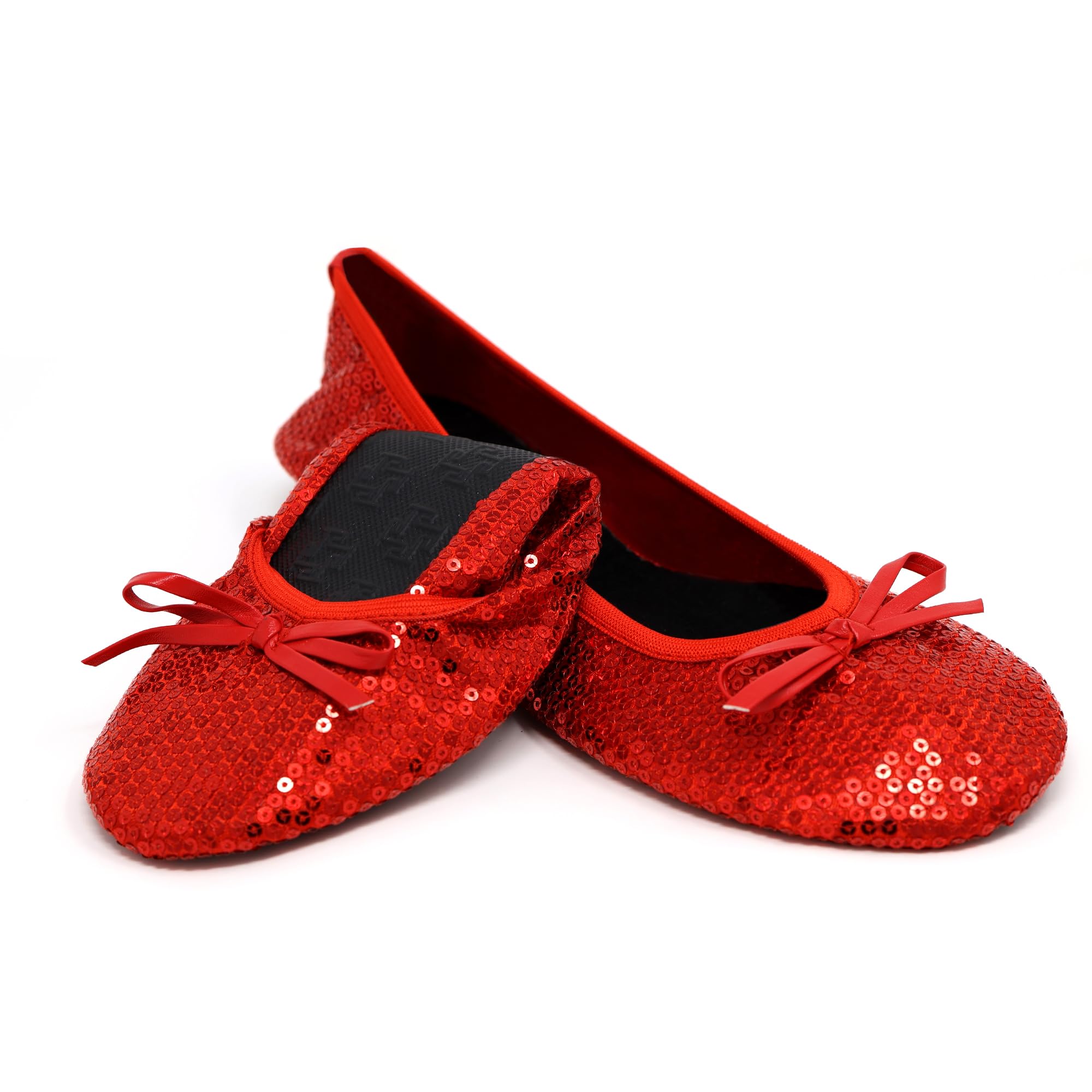 Silky Toes Women's Foldable Sequin Ballet Flats - Roll Up Dressy Slipper Shoes with Matching Carrying Pouch | Perfect for Parties, Weddings & Travel
