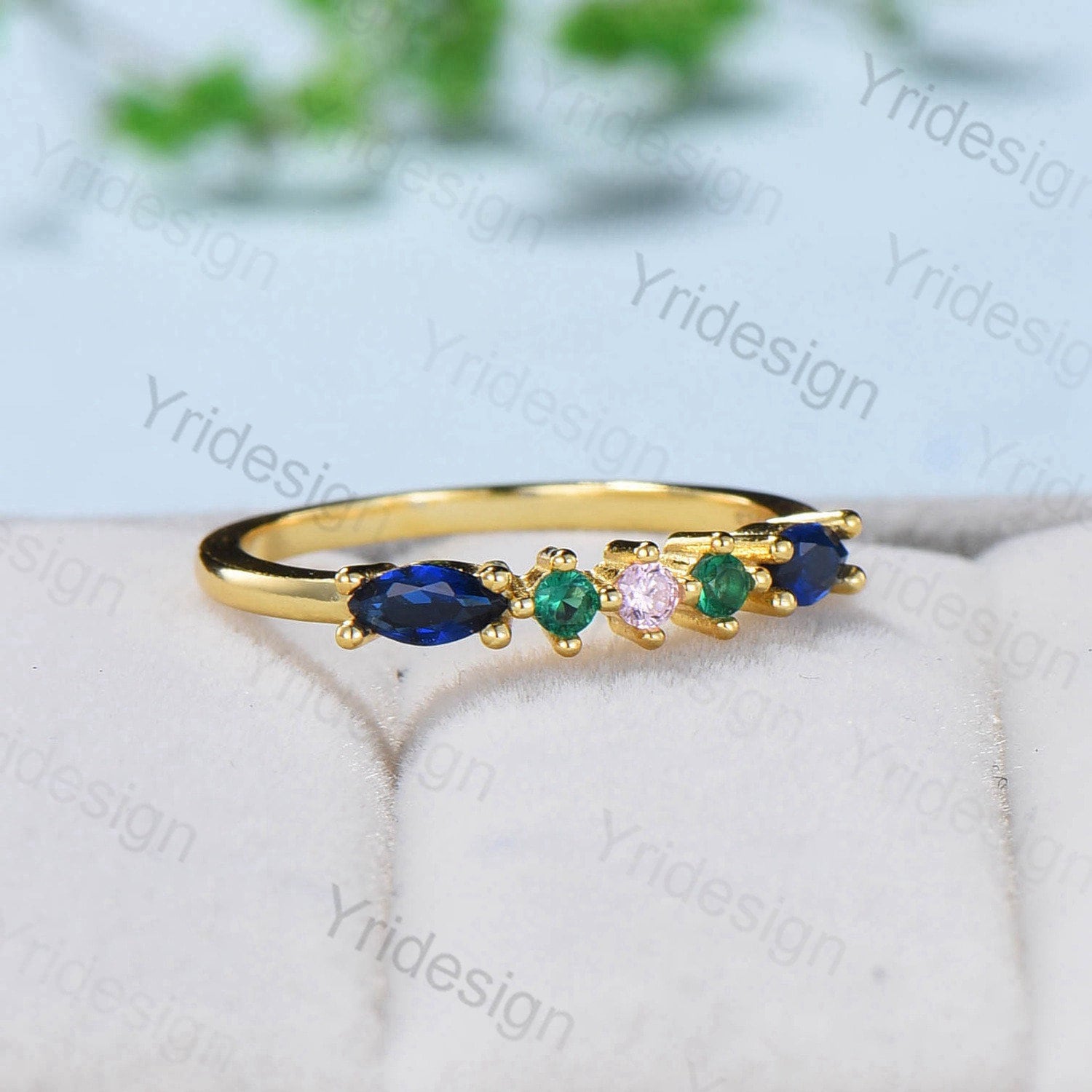 Vintage Sapphire & Emerald Wedding Band for Women - 14K Solid Gold Stackable Promise Ring, Engagement Ring, Anniversary Gift - Perfect for Weddings, Proposals, Christmas & Special Occasions