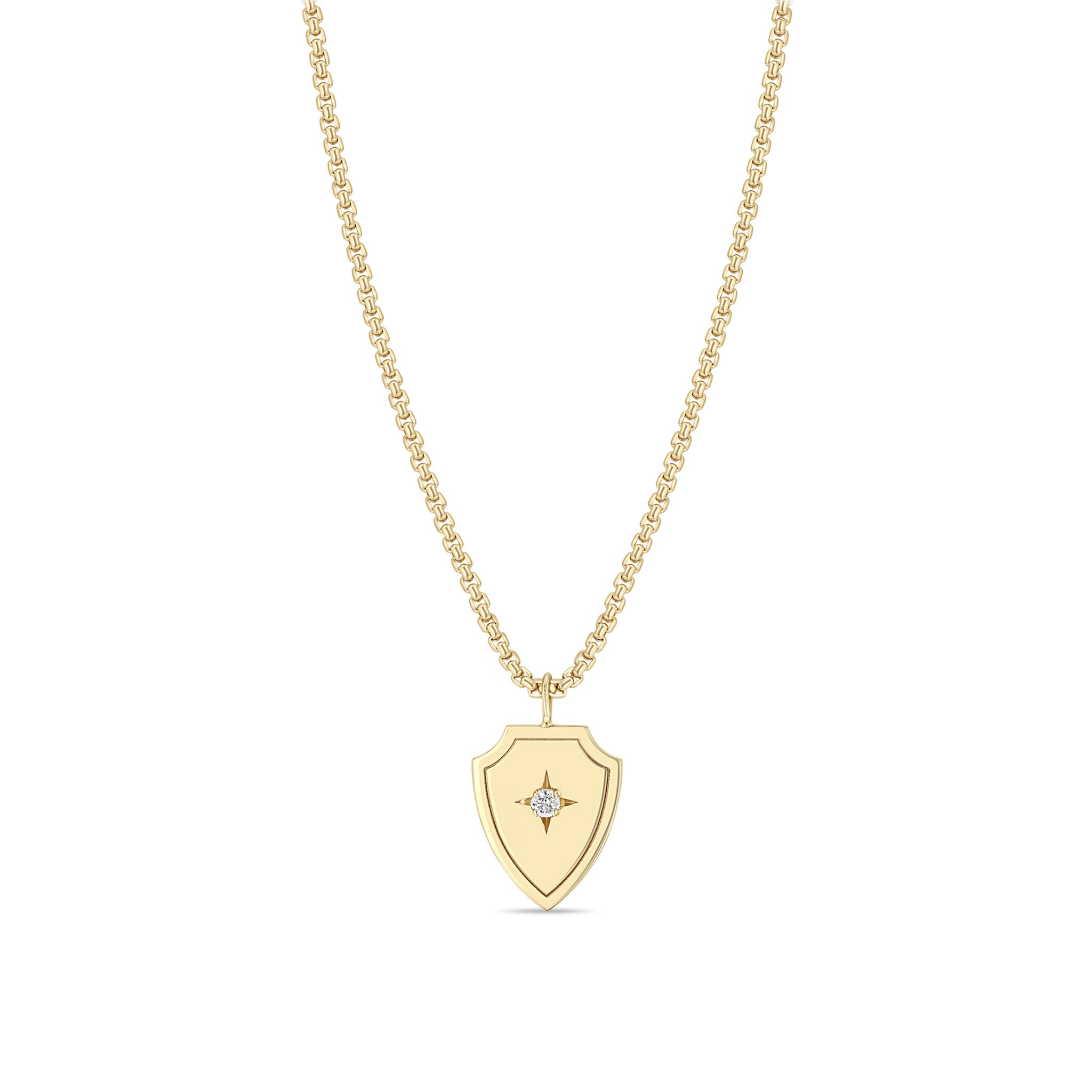14K Diamond Shield Pendant Necklace for Women - 18 Inch Box Chain Jewelry Gift for Anniversary, Valentine's Day & Special Occasions