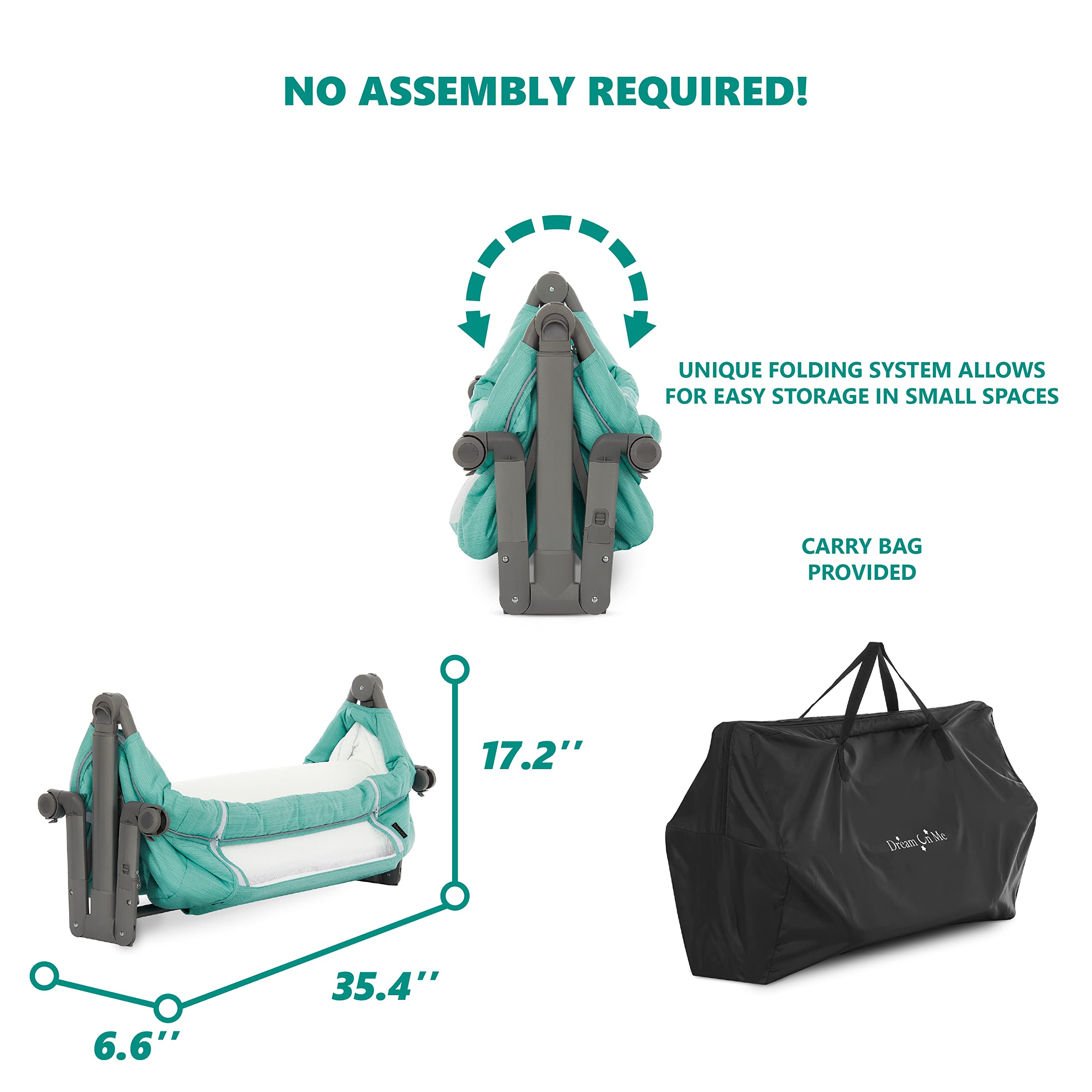 Dream On Me Zimal Bassinet & Bedside Sleeper - Lightweight Portable Baby Crib with Breathable Mesh Panels, Easy Fold Travel Bassinet (Mint Green) | JPMA Certified | Perfect for Nursery, Bedside Co-Sleeping & Travel