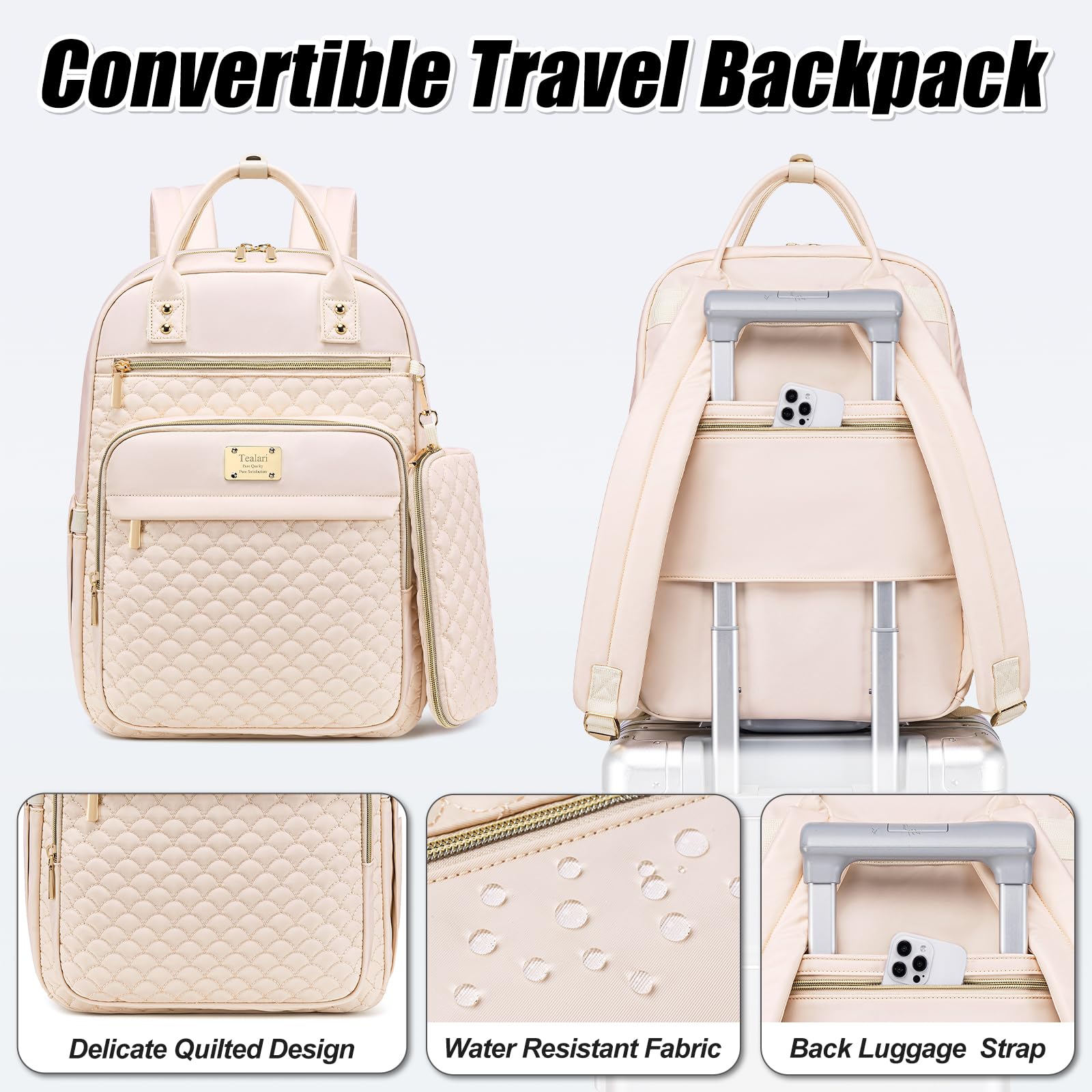 Stylish 15.6 Inch Water Resistant Laptop Backpack for Women - Durable Work & Travel Backpack with Wallet - Perfect for College, Business Trips & Commuting (Beige)