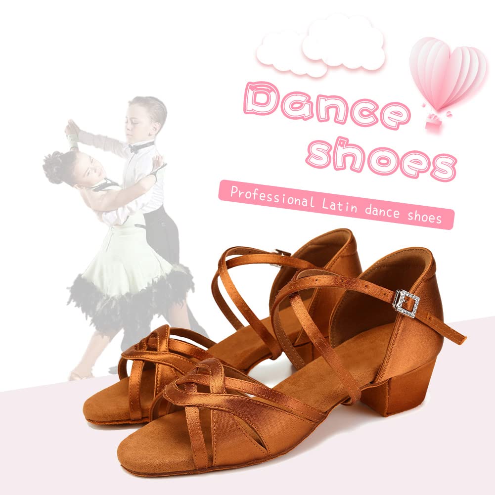 Hipposeus Girls Latin Dance Shoes - Satin Ballroom & Salsa Shoes for Practice & Performance with Suede Sole | Perfect for Competition, Studio Training & Dance Recitals