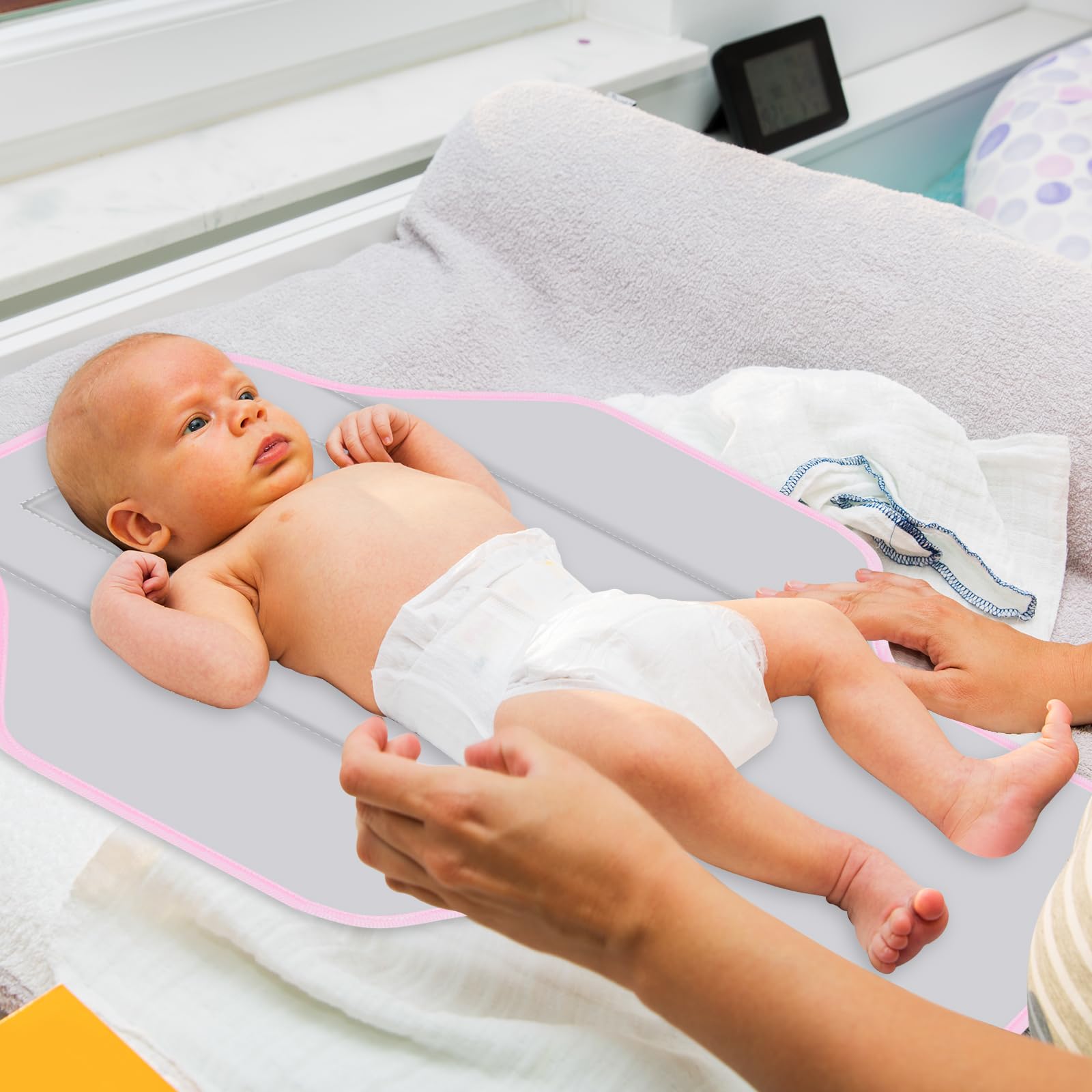 Portable Baby Diaper Changing Pad - Foldable Travel Changing Mat with Built-in Pillow, Waterproof & Compact for Newborns - Ideal for Nursery, On-the-Go & Baby Showers (Pink Stripe)