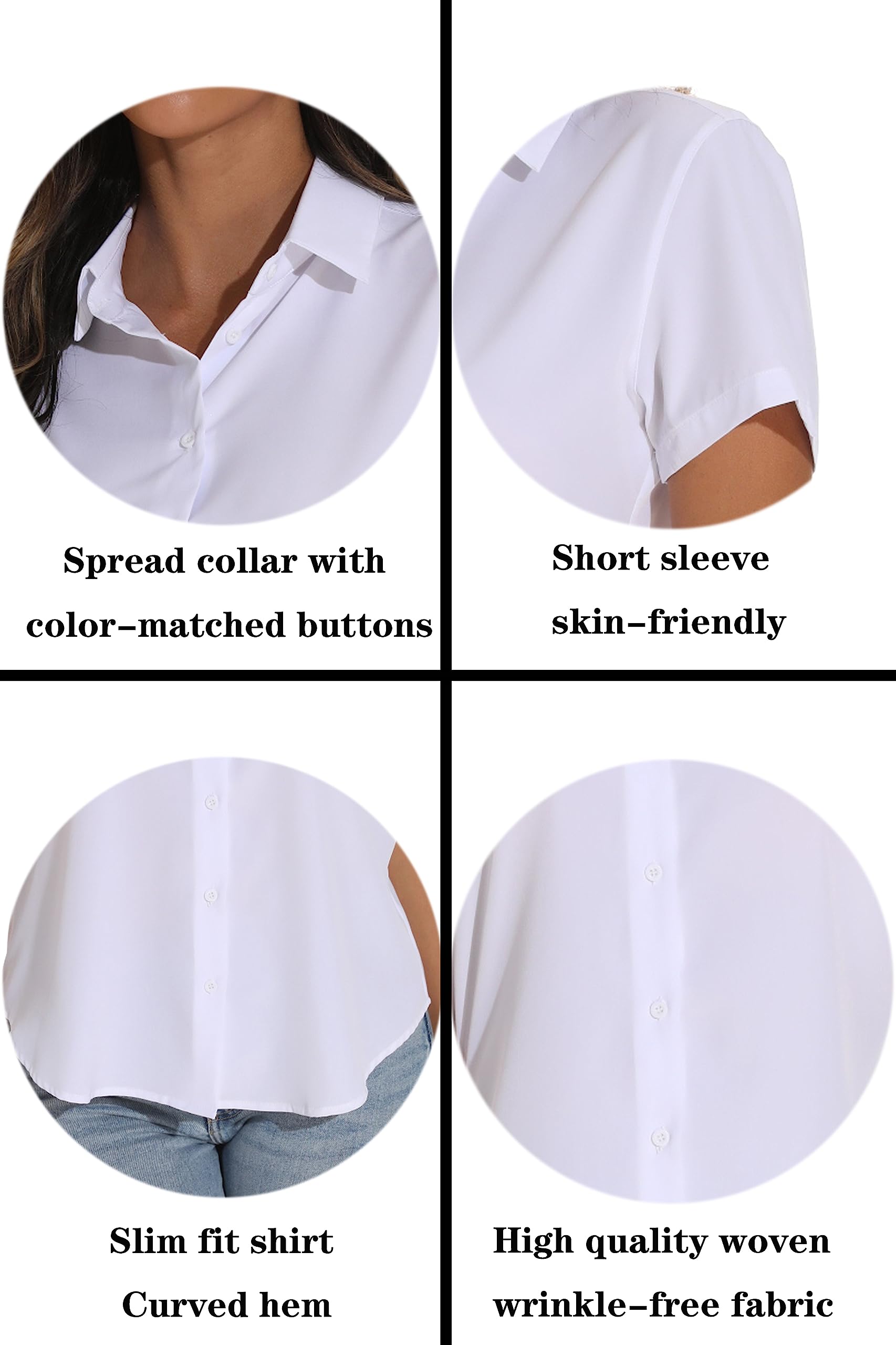 GUANYY Women's Short Sleeve Button Down Shirt - Casual & Dressy V-Neck Blouse for Business Work, Office Wear & Everyday Outfits | Breathable & Comfortable Tops for Women