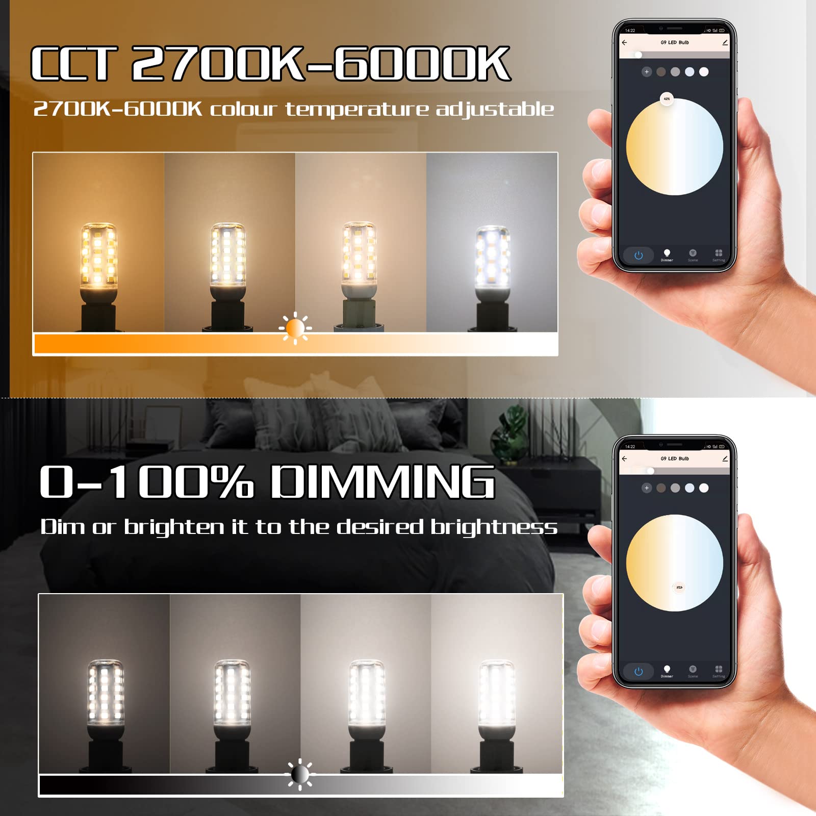 KLG Smart G9 LED Light Bulb 4W 320LM - No Flicker, WiFi Enabled, Works with Alexa & Google Home, Dimmable Smart Bulb No Hub Required (2 Pack) - Perfect for Bedroom, Living Room, and Smart Home Lighting
