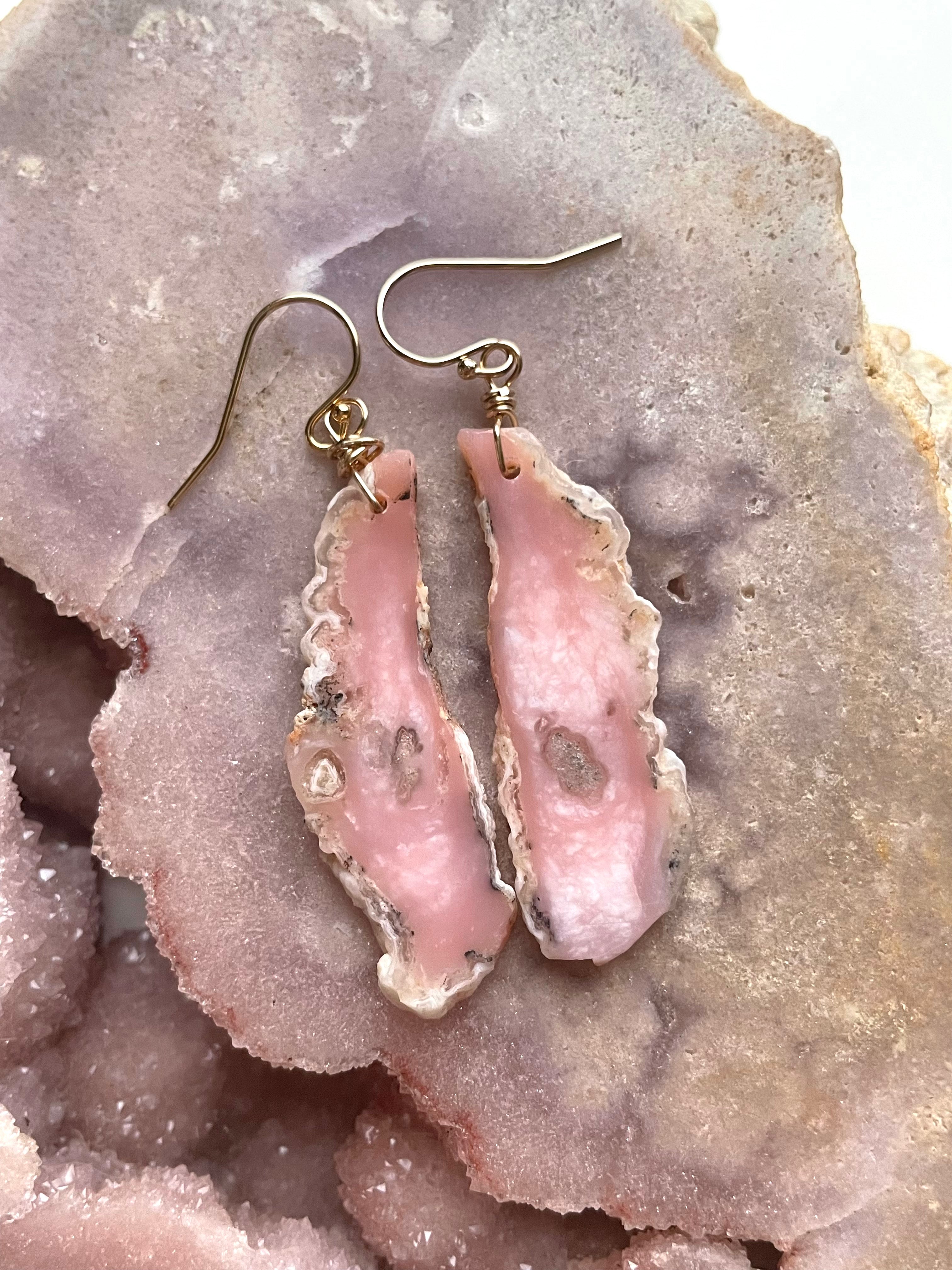 Pink Opal Gold Filled Statement Crystal Gemstone Earrings for Women | Elegant Dangle Drop Earrings for Party, Wedding & Special Occasions