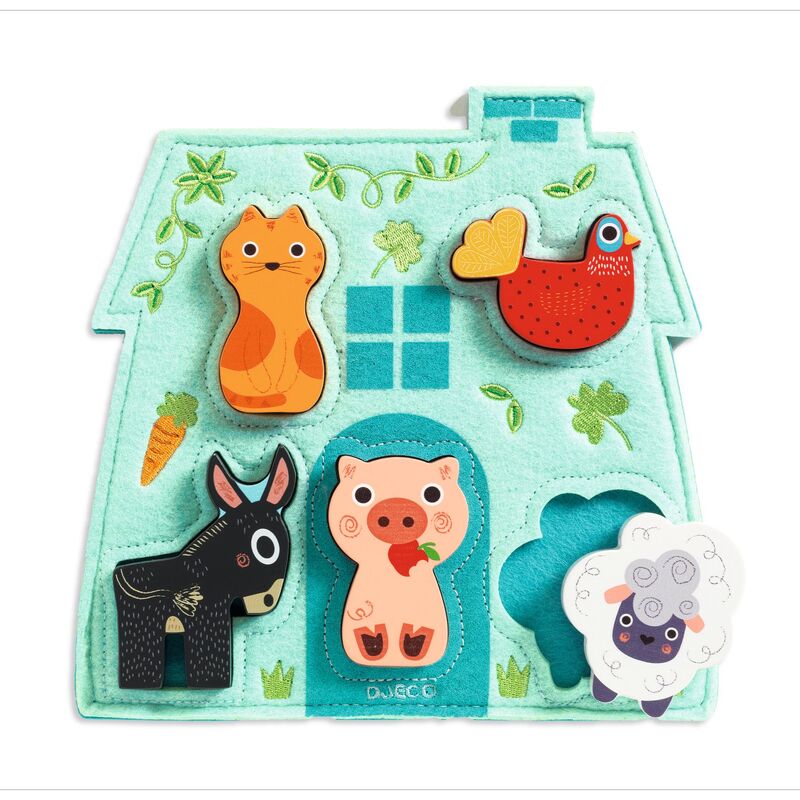 5-Piece Mouki Farm Animal Wooden & Felt Puzzle Set - Educational Toddler Learning Toy for Kids Ages 2-4 - Perfect for Montessori, Preschool & Home Playtime