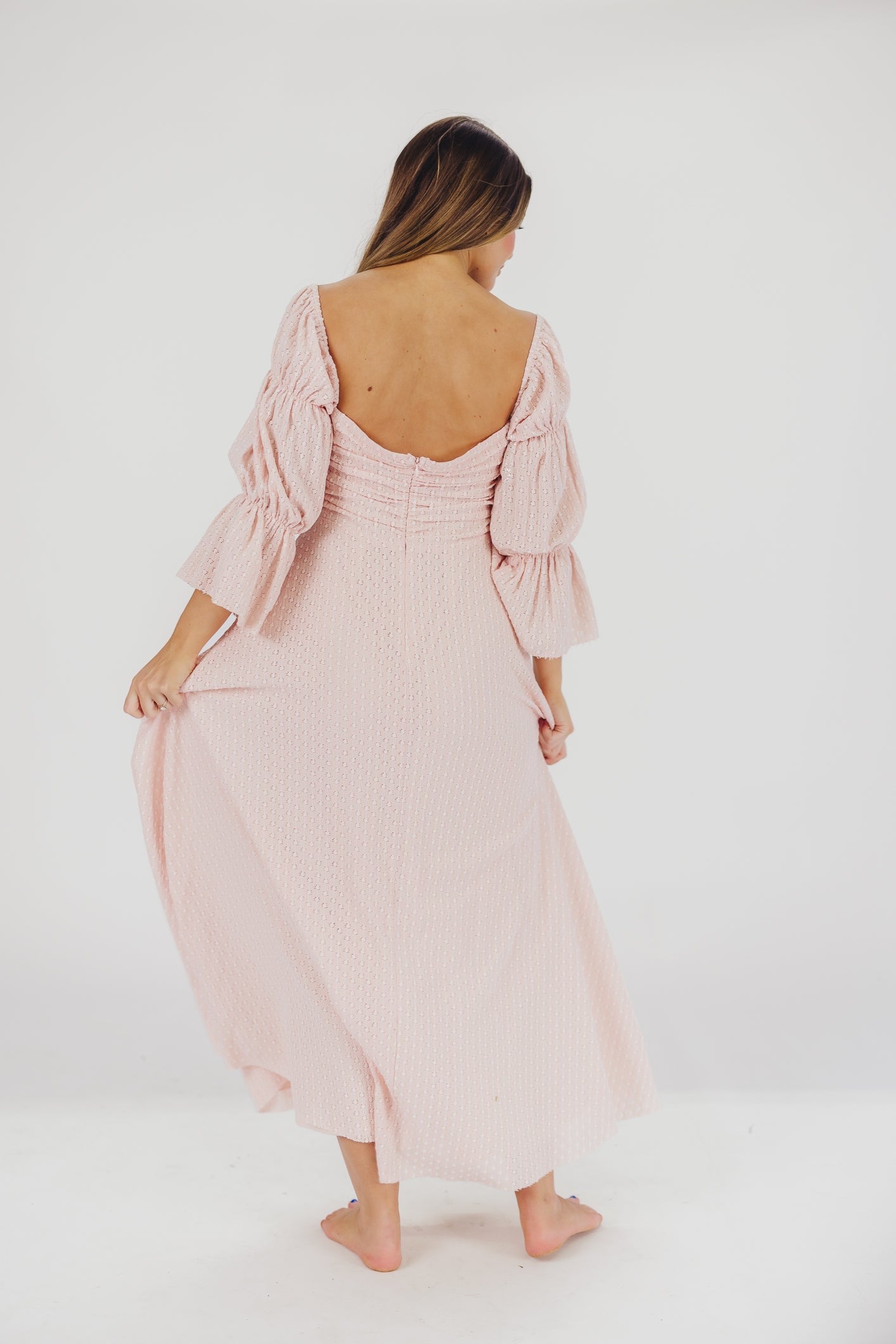 Corrine Tiered Sleeve Maxi Dress with Pockets - Ballerina Pink | Bump Friendly Maternity Dress | Perfect for Weddings, Baby Showers & Summer Vacations