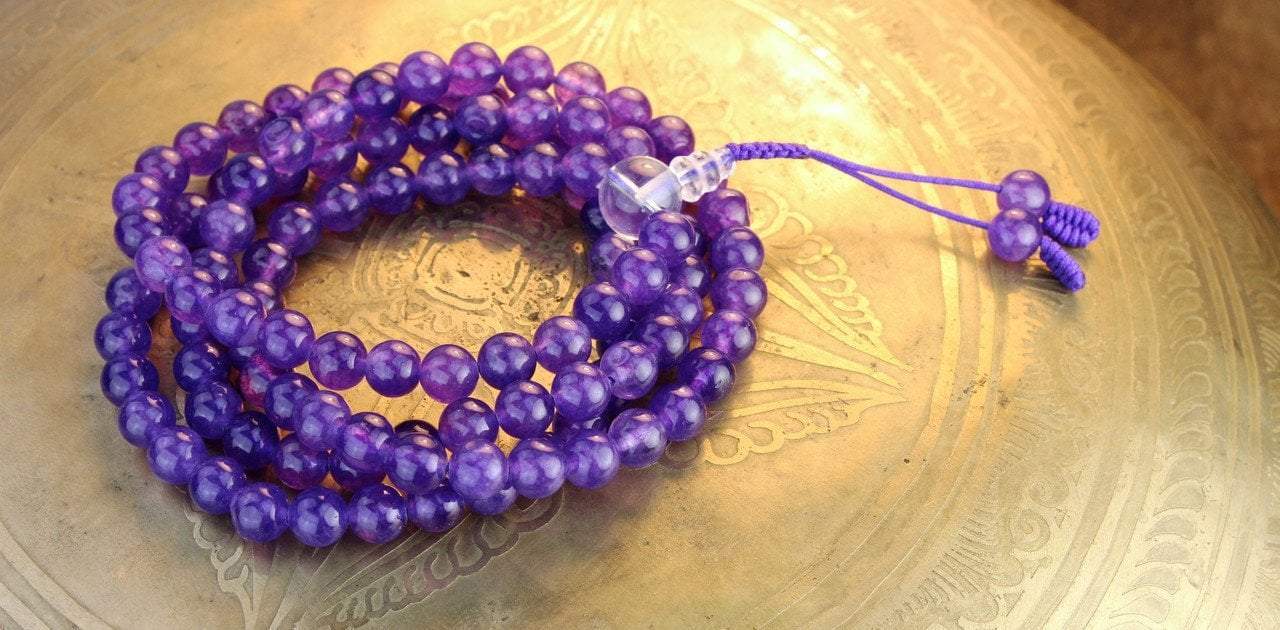108 Bead Amethyst Meditation Mala Prayer Bracelet - Natural Healing Stone for Stress Relief, Yoga & Spiritual Practice - Perfect for Mindfulness, Chakra Balancing & Positive Energy
